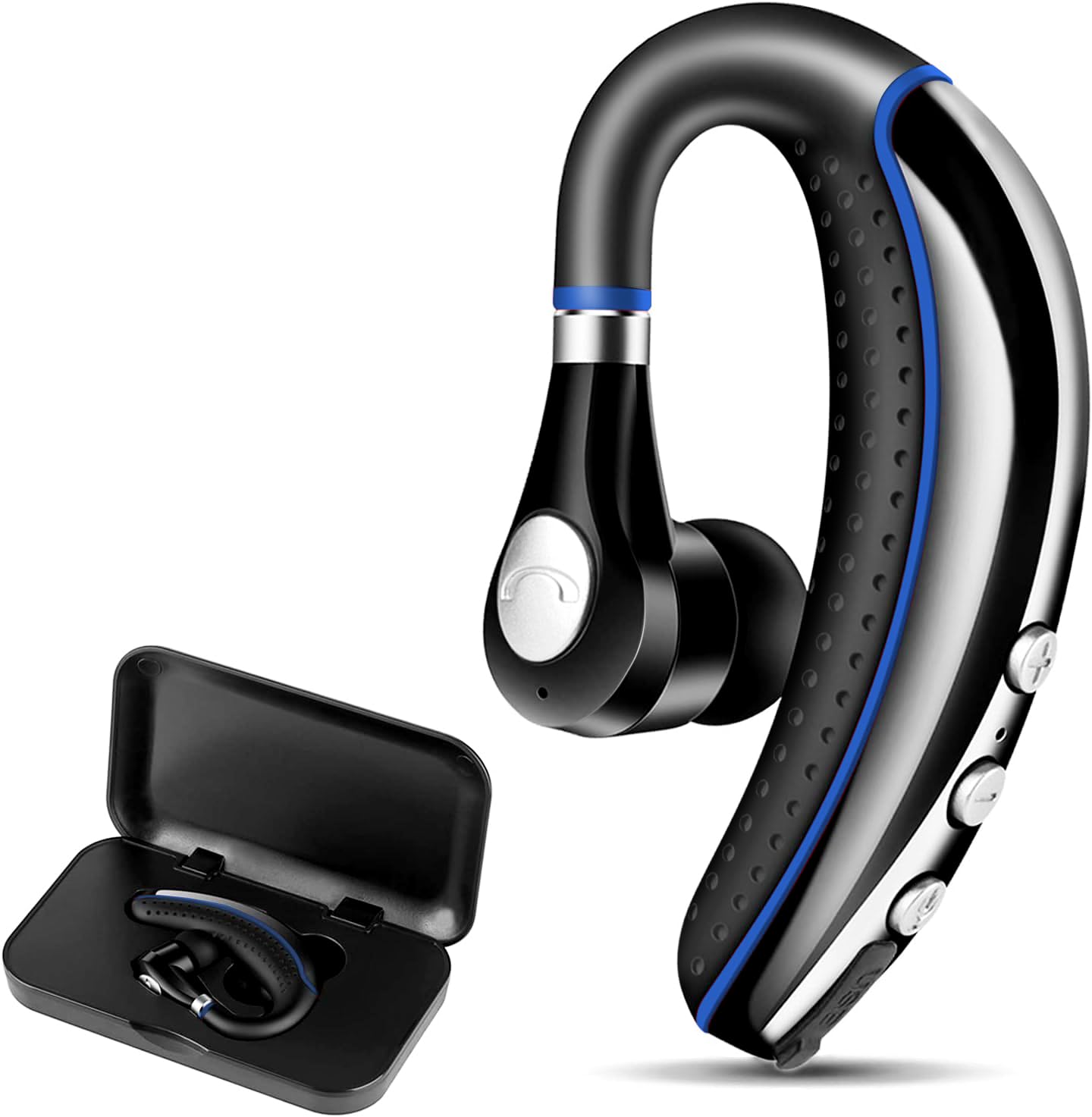 Wireless Bluetooth Headset V5.0 with Noise Canceling Mic - Lightweight Business Earphones for Android & iPhone - Perfect for Driving, Trucking, Office Calls & Smartphone Use - Blue