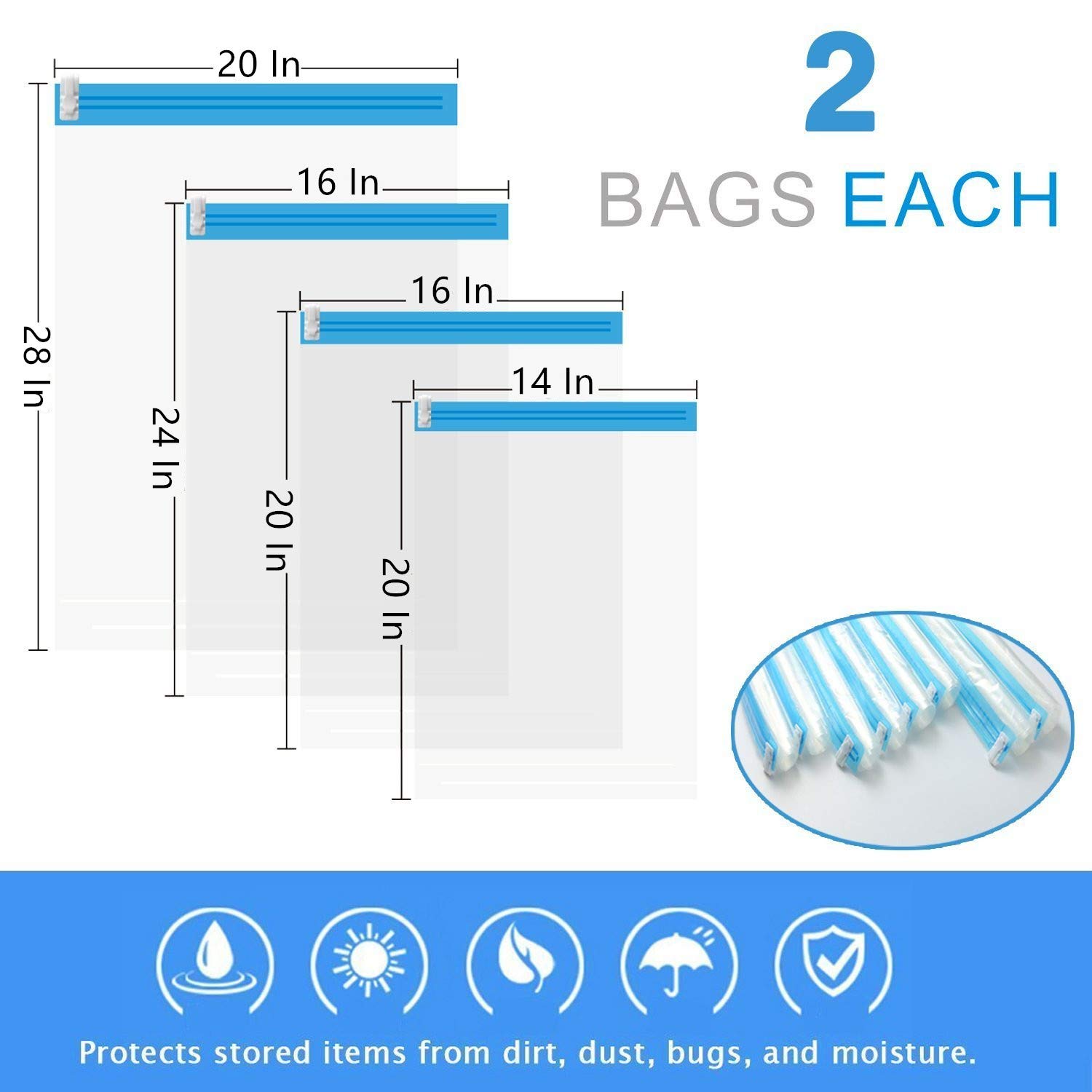 8-Pack Travel Compression Storage Bags for Clothes - Space Saving Vacuum Bags for Suitcases (No Pump Needed) - Perfect for Vacation Packing, Camping & Business Trips
