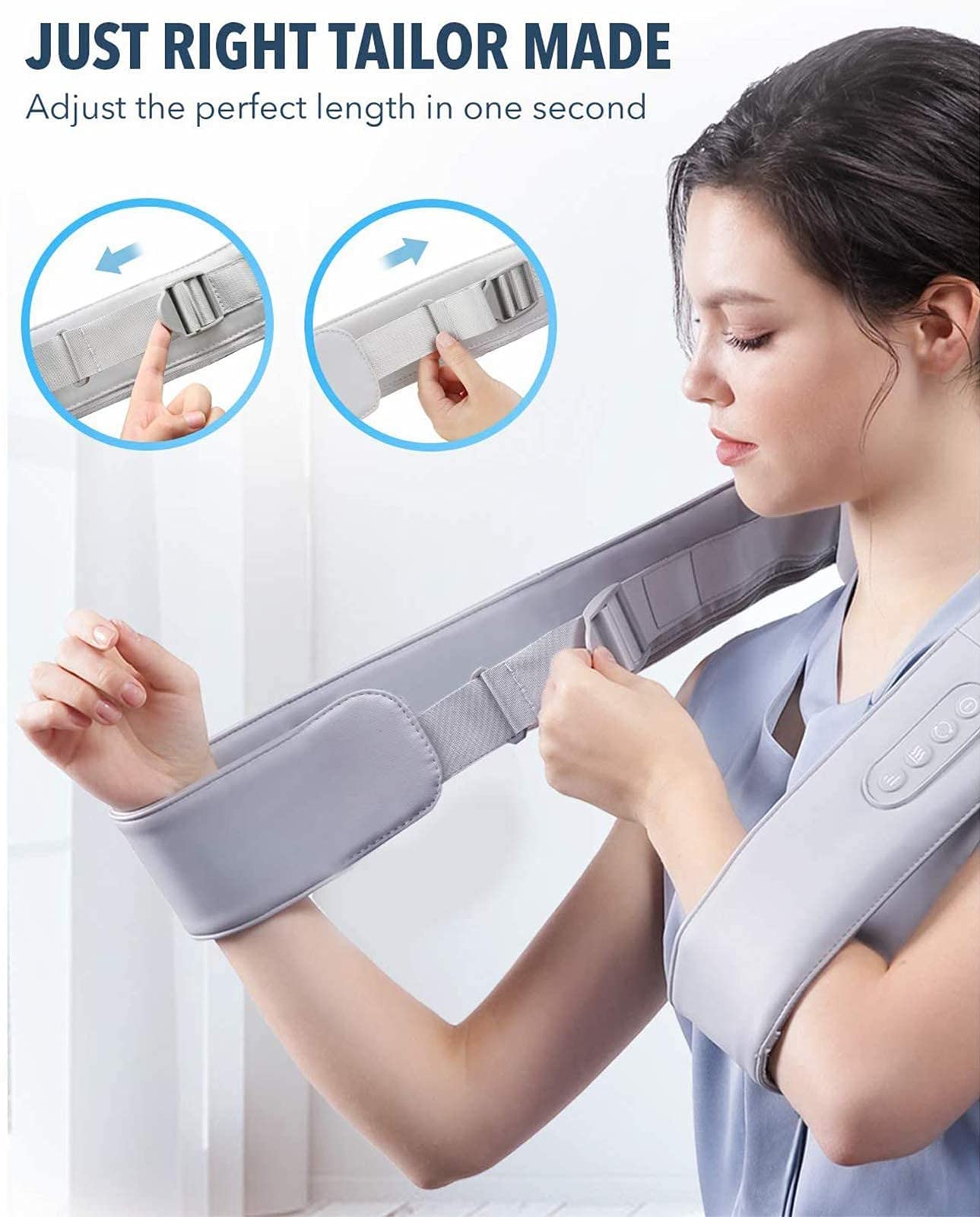 Adjustable Heat Shiatsu Back Massager with Straps - Neck, Shoulder, Foot & Leg Massage - Includes Free Handbag (Gray) - Perfect for Home, Office & Travel Relaxation