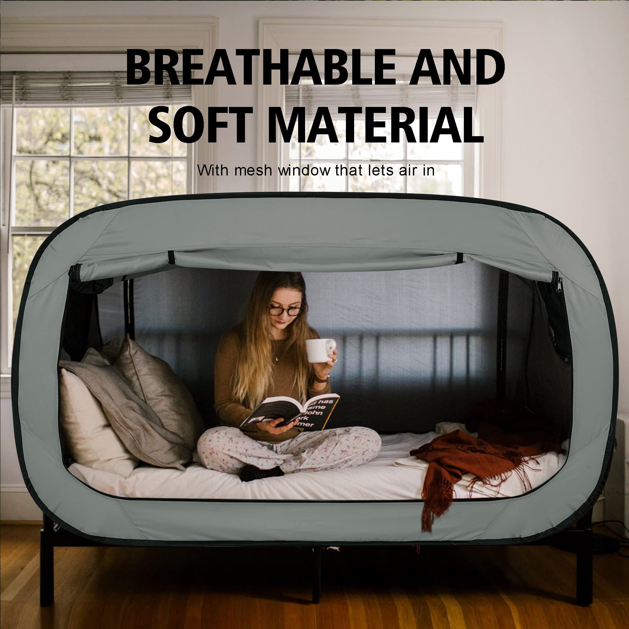 Portable Bed Tent Canopy for Kids & Adults - Breathable Indoor Sleeping Tent with 2 Doors - Private Space for Bedrooms, Camping & Relaxation
