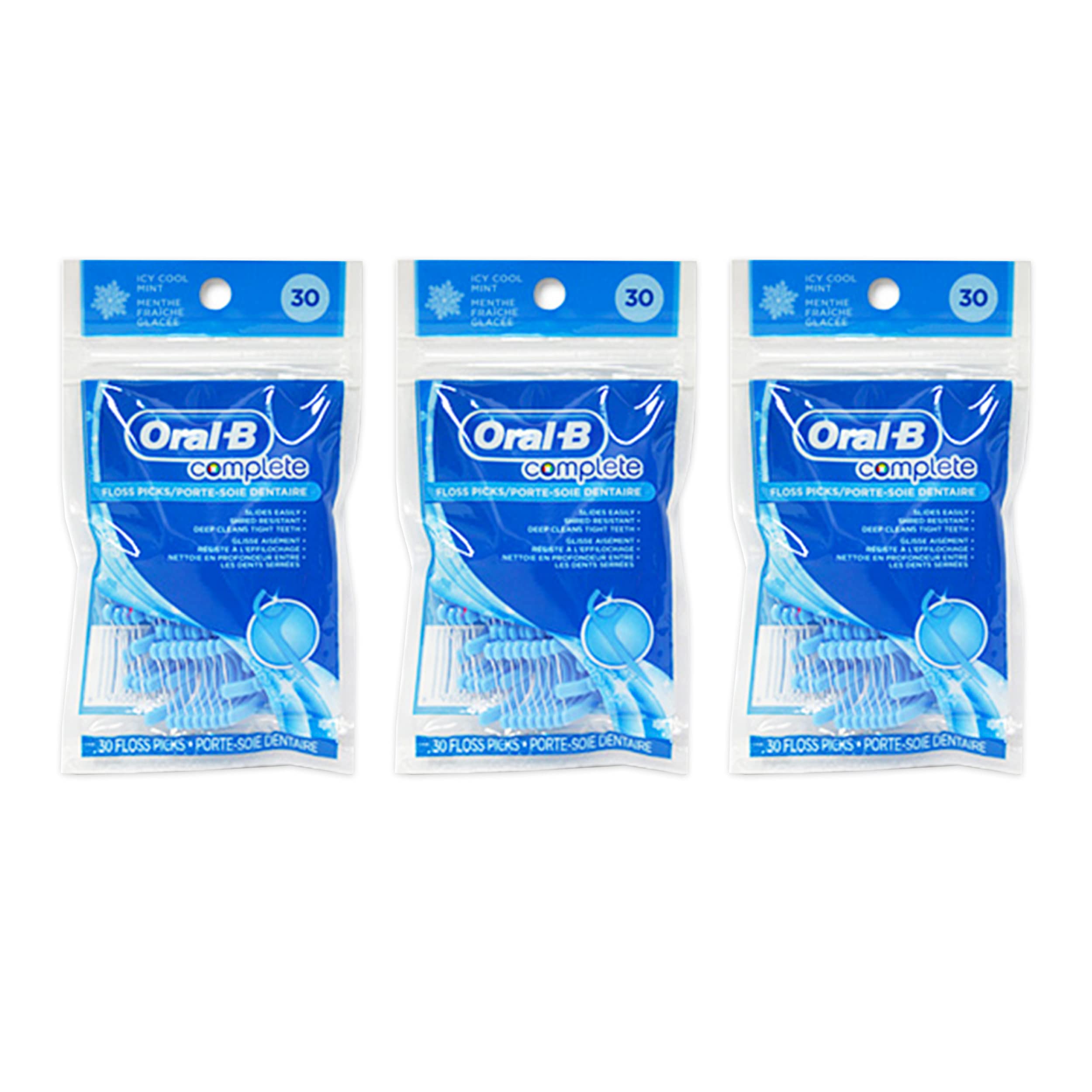 Oral-B Dental Floss Picks 3-Pack (90 Count) - Icy Cool Mint Flossers for Adults & Kids | Gentle Plaque Removal, Teeth Cleaning | Perfect for Travel, School & On-the-Go Oral Care