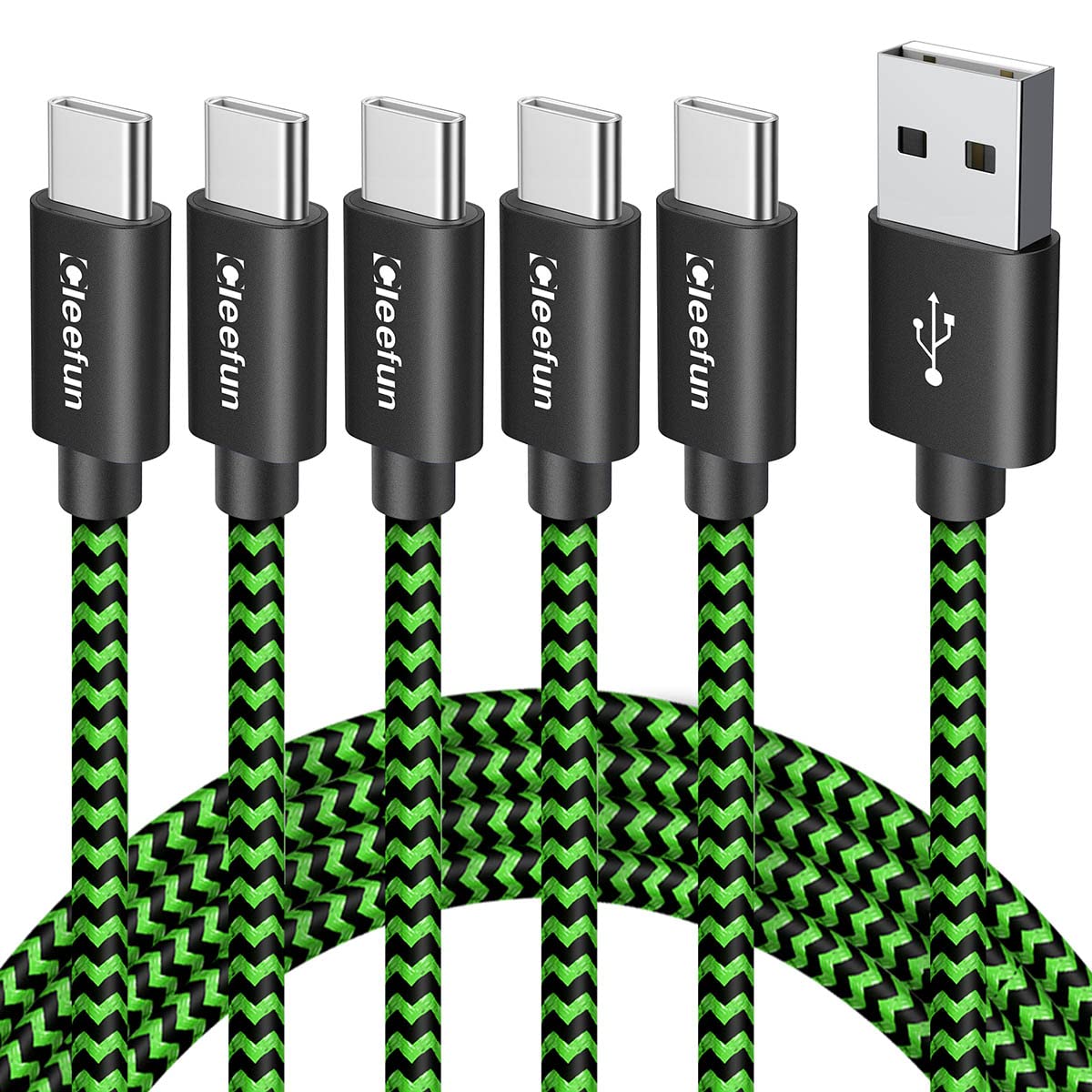 5-Pack CLEEFUN 6ft USB C to USB A Fast Charging Cable - Braided Durable Charger Cord for iPhone 16/15 Pro Max, Samsung Galaxy S24/S23/S22/S21/S20 FE Ultra, Google Pixel - Perfect for Home, Office & Travel Charging