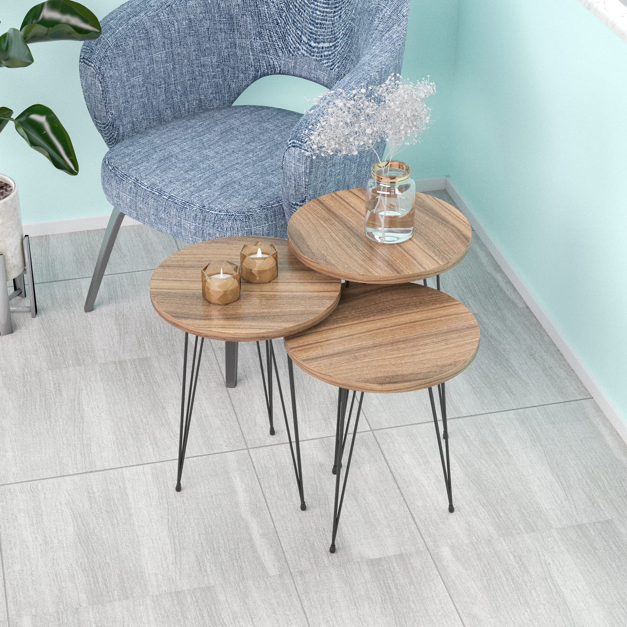 Modern Woodgrain Round Nesting Coffee Table Set of 3 - Living Room Side Tables, End Tables, Nightstands - Perfect for Small Spaces & Home Decor
