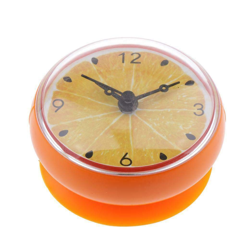 Waterproof Silent Non-Ticking Wall Clock with Suction Cup for Bathroom & Kitchen - Orange - Perfect for Shower, Spa, and Home Decor