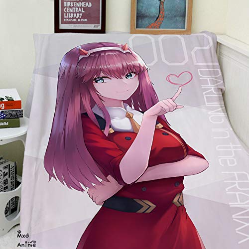 Anime Blanket - Darling in The Franxx Zero Two Printed Flannel Throw Blanket (125cm x 150cm) for Bedroom, Travel, Sofa & Outdoor Use - Soft & Cozy Anime Gift for Fans