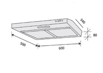 Ellane EH 9160 60cm Slimline Range Hood with Black Panel - Modern Kitchen Ventilation for Smoke & Odor Removal
