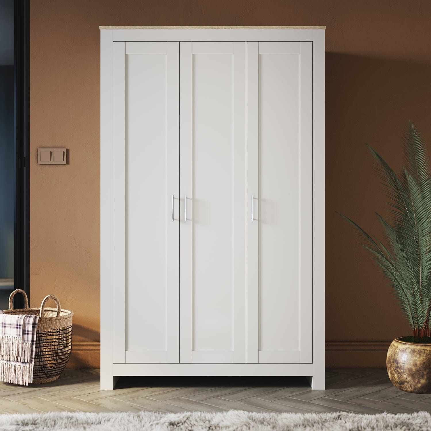 180cm Simple Design Wooden Storage Cabinet - Large Grey Wardrobe with 3 Doors for Bedroom, Living Room & Office Organization