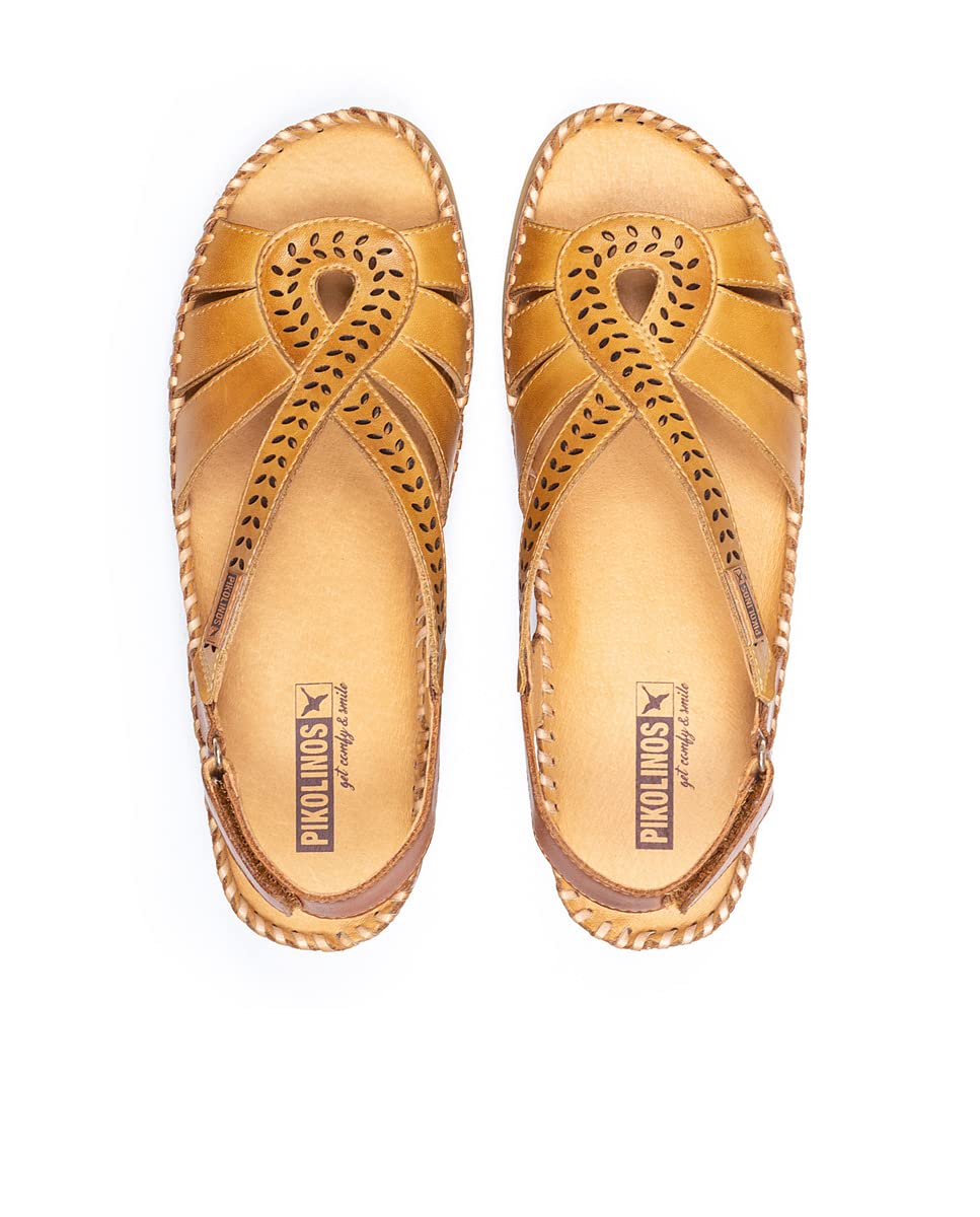 PIKOLINOS Women's Leather Wedge Sandals - Comfortable Honey Color Slip-On Shoes for Casual Wear, Beach & Summer Outfits