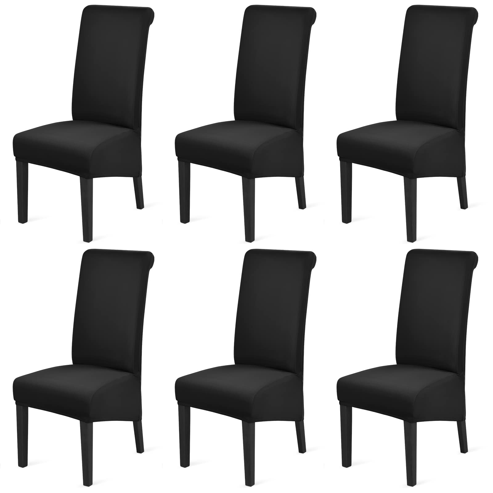 Pesonlook 6-Pack High Back Stretch Spandex Dining Chair Covers - Washable & Removable Slipcovers for XL Chairs, Black | Perfect for Home, Restaurant, and Office Use