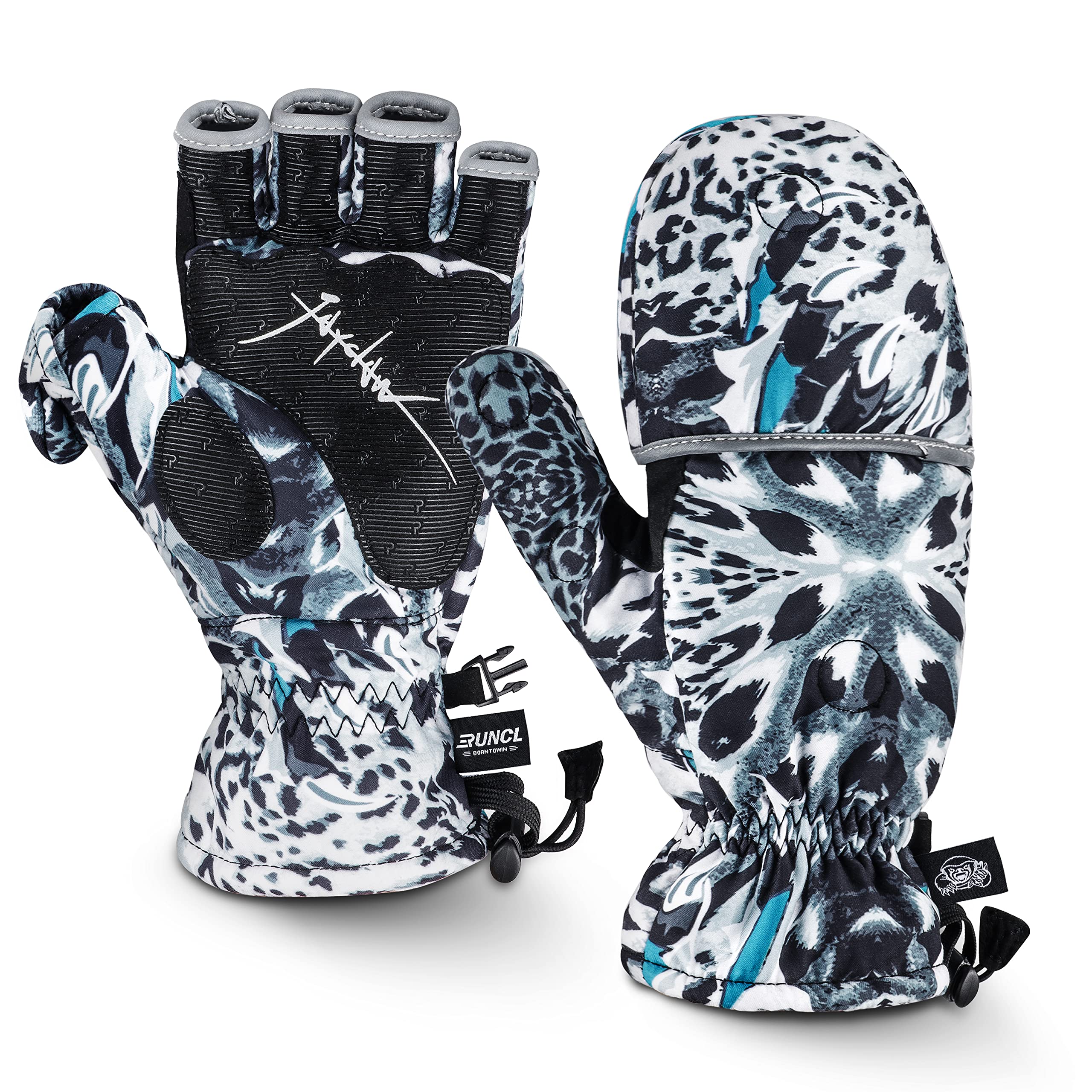 RUNCL 3M Thinsulate Ice Fishing Gloves - Convertible Mittens to Fingerless Gloves for Men & Women - Windproof Winter Gloves for Fishing, Photography & Kayaking - Perfect for Cold Weather Outdoor Activities