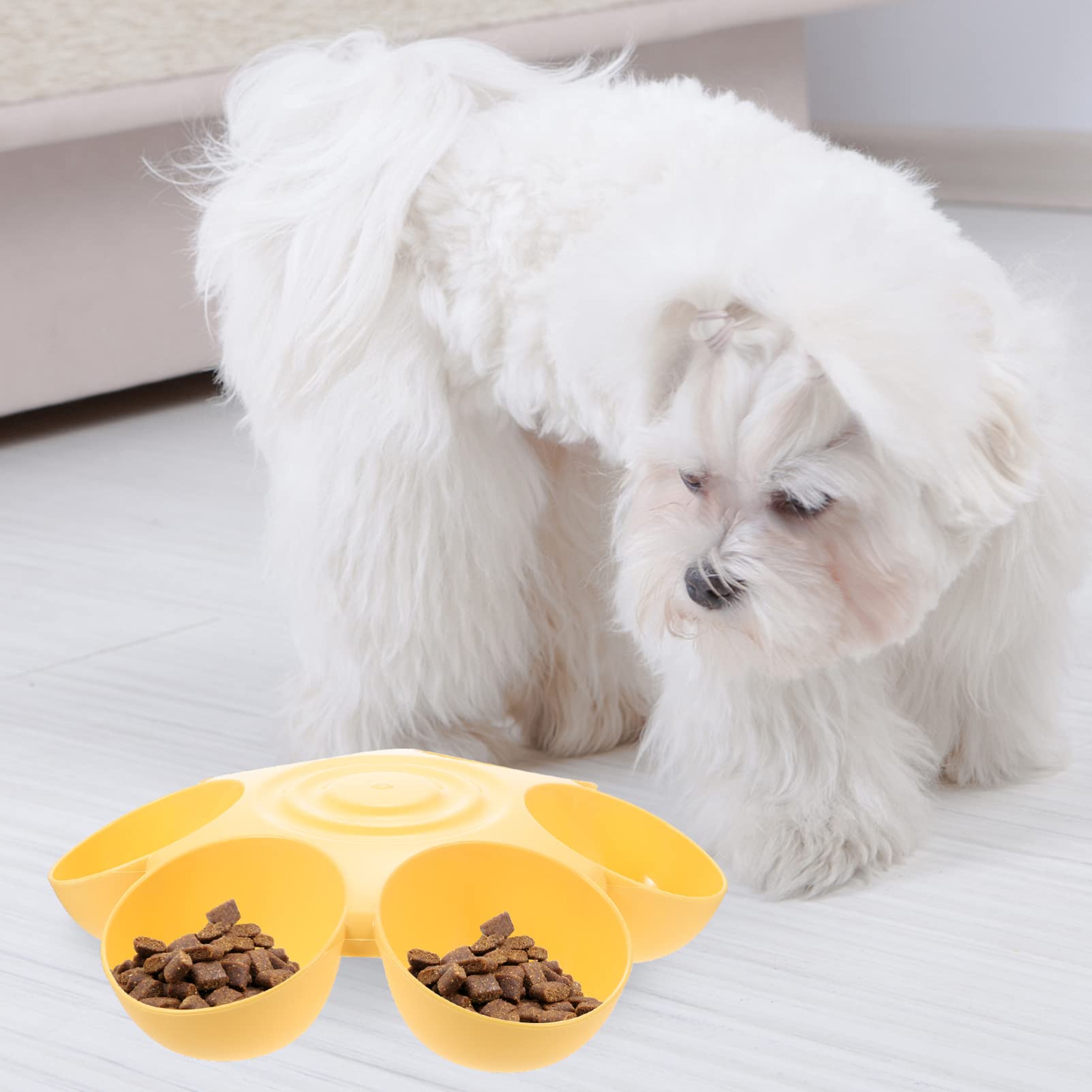 Slow Feeder Cat Bowl - Flower Petal Shaped Pet Food & Water Dish for Kittens, Puppies & Small Dogs - Anti-Gulping Design for Healthy Digestion - Perfect for Mealtime Fun & Portion Control (Yellow)