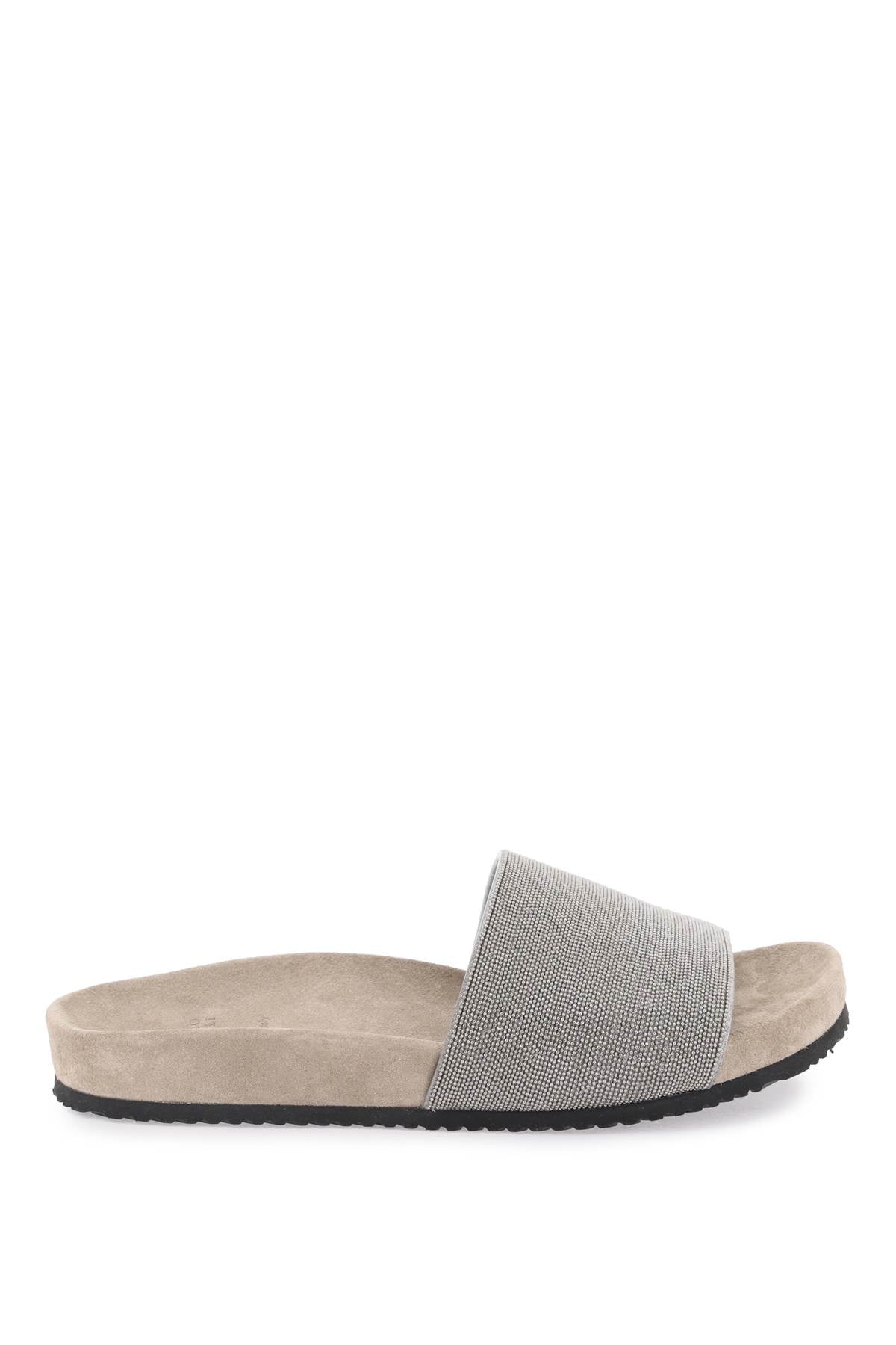 Brunello Cucinelli Women's Slides with Monili Band - Comfortable Luxury Sandals for Summer, Beach & Poolside Relaxation