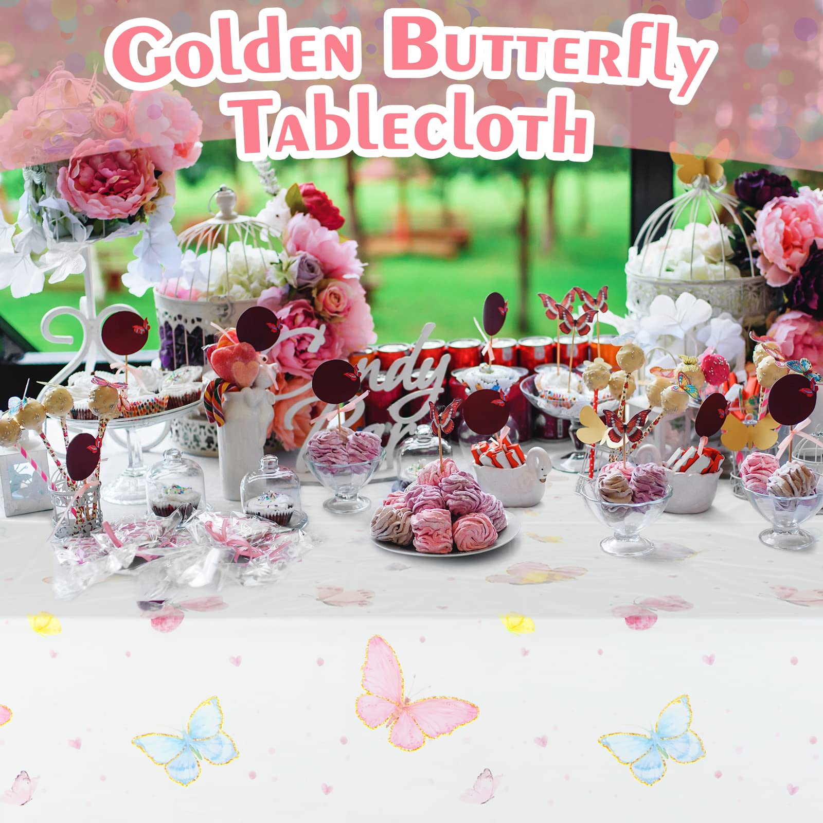 3 Pack Butterfly Printed Plastic Tablecloths - Rectangle Party Table Covers for Birthday, Wedding & Spring Theme Decorations - Waterproof & Disposable for Indoor/Outdoor Events