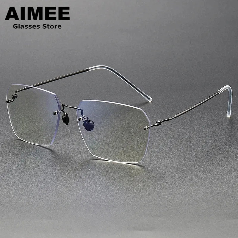 Aimee Women's Rimless Flat Top Polygon Titanium Eyeglasses 92128 - Lightweight & Durable Titanium Frame for Work, Reading & Fashion