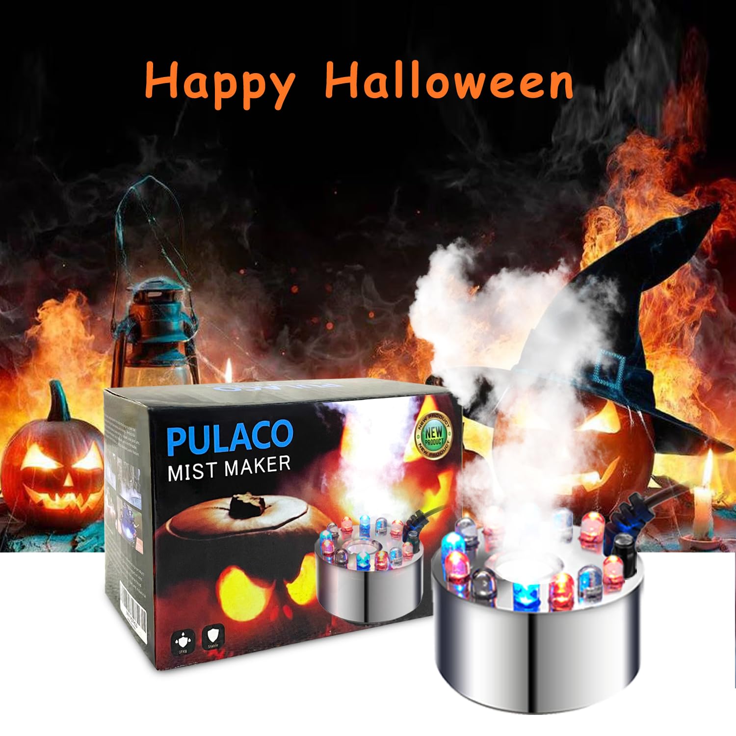 PULACO 12 LED Mist Maker Fogger Water Fountain Pond Fog Machine Atomizer Humidifier for Indoor Decor, Halloween Party, Home Garden & Relaxation