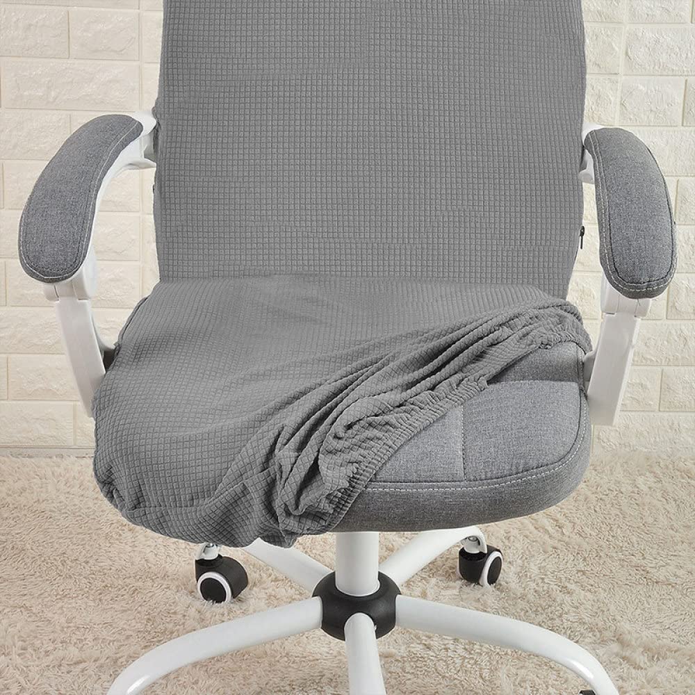 Waterproof Jacquard Office Chair Cover - Elastic Computer Chair Slipcover for Home & Office (Beige/Yellow, L Size) - Perfect for Study, Work & Conference Rooms