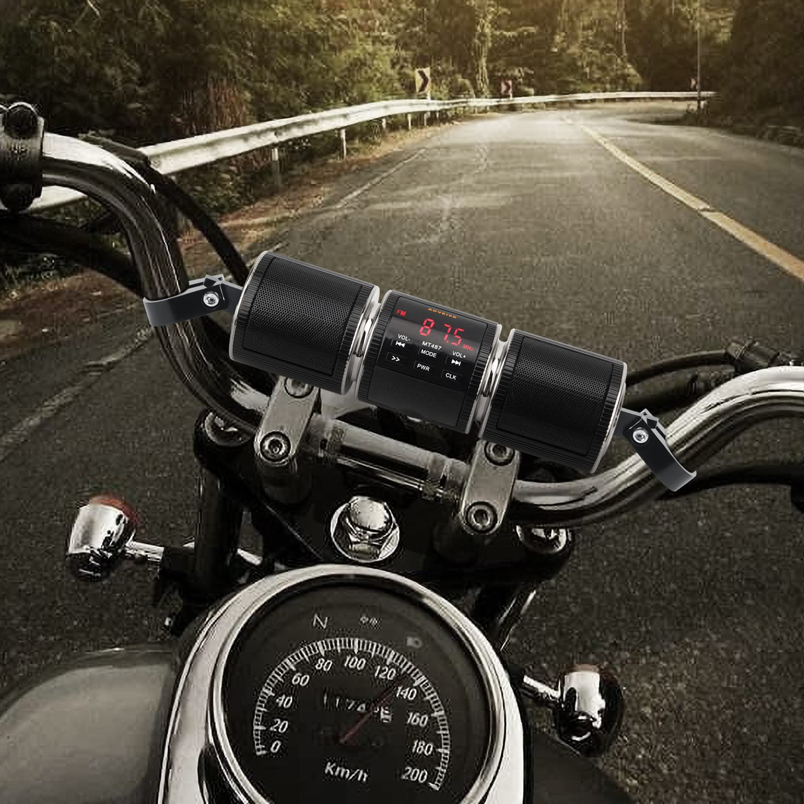 Motorcycle Speaker Systems BT Waterproof Stereo Speakers Bar Mount 7/8-1.25 inch with AUX-in, USB, microSD, FM Radio, Audio Amplifier System for Motorcycle ATV UTV (MT487) - Perfect for Outdoor Adventures and Road Trips