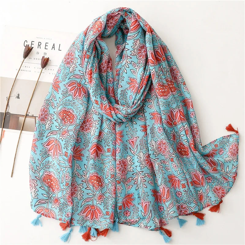 2023 Fashion Paisley Abstract Floral Tassel Viscose Shawl Scarf - Women's Lightweight Pashmina Wrap Stole & Muslim Hijab (180x90cm) - Perfect for Daily Wear, Office, Parties & Prayer