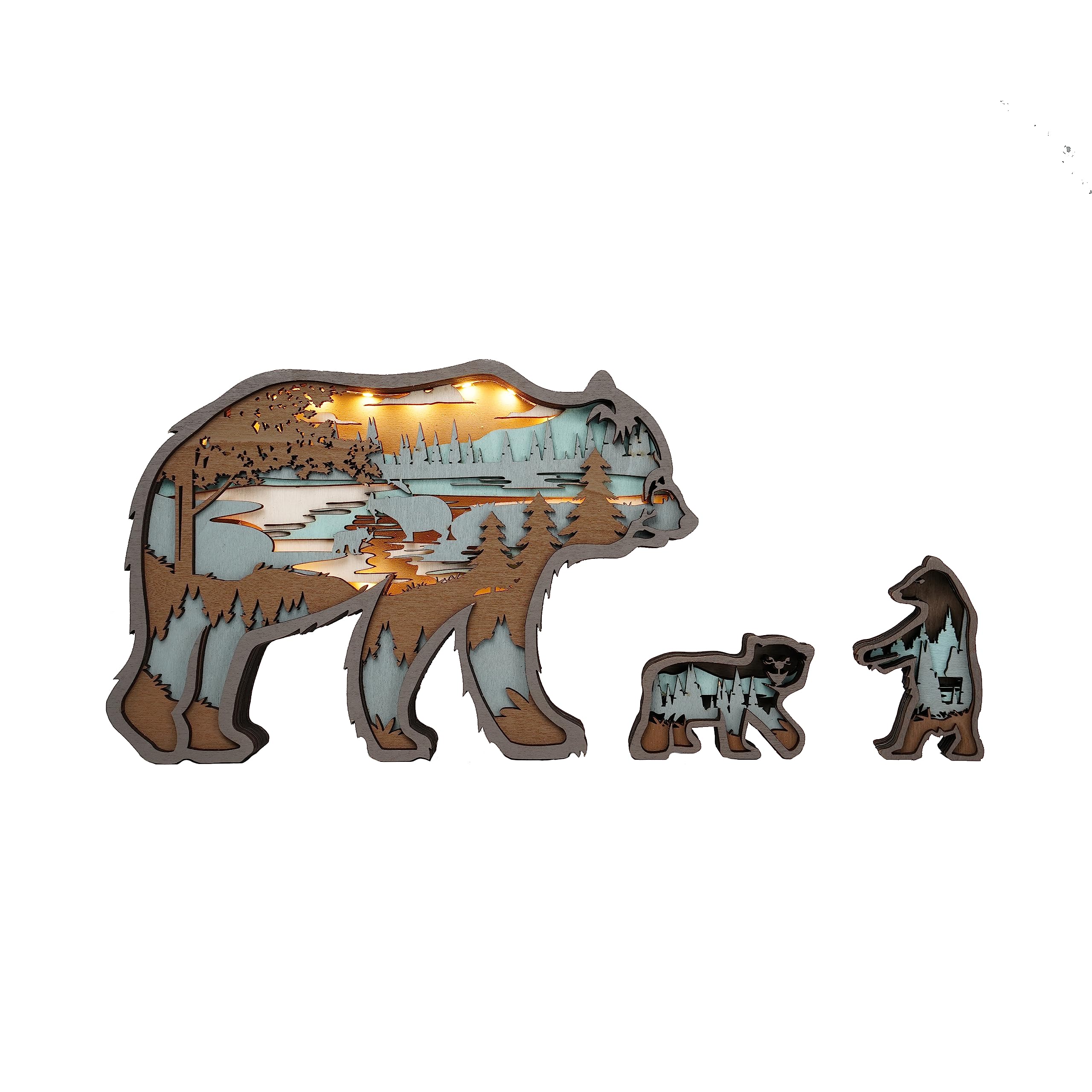 3D Wooden Bear LED Night Light - Hand Carved Wood Lamp for Home Decor, Desk, Bedroom, Living Room, Office & Farmhouse - Perfect Gift for Holidays, Birthday & Housewarming - Creates Cozy Ambiance for Relaxation & Sleep
