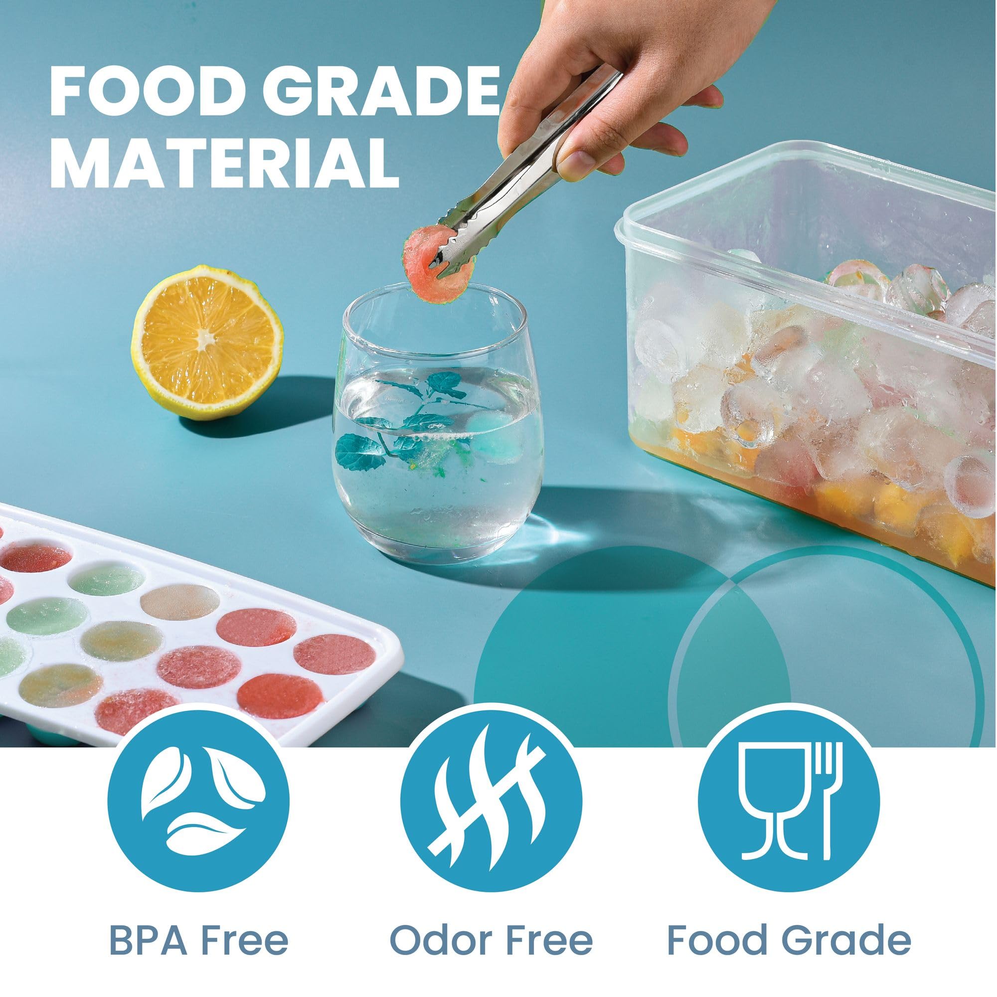 Yoove 4-Pack Silicone Ice Cube Trays with Lids & Storage Bin | BPA-Free Stackable Ice Cube Makers for Freezer | Easy Release Silicone Bottom | Includes Ice Bucket, Scoop & Tongs | Perfect for Cocktails, Iced Coffee & Party Drinks