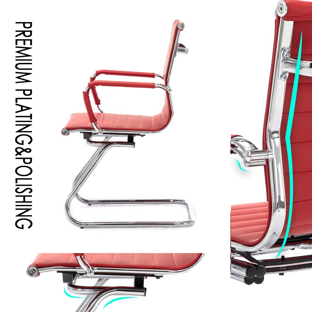 Wahson Office Guest Chairs - No Wheels Leather Reception Chairs, Mid Back Conference Chairs with Sled Base for Waiting Room, Meeting, Lobby or Office - Dark Red (2 Pack) - Perfect for Professional Spaces, Corporate Waiting Areas and Conference Rooms