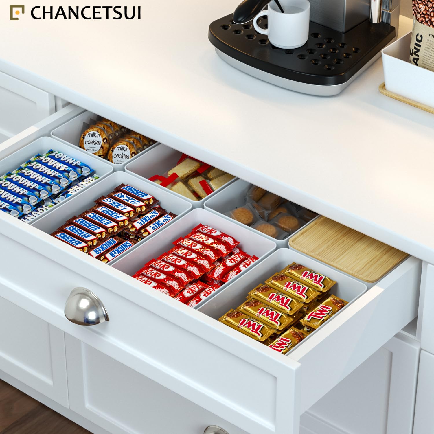 CHANCETSUI 2-Pack Stackable Storage Bins with Bamboo Lids - 7x10 Inch White Office Desk Organizers, Home & Office Storage Containers for Paper Clips, Pens, Documents | Perfect for Desk Organization & Closet Storage