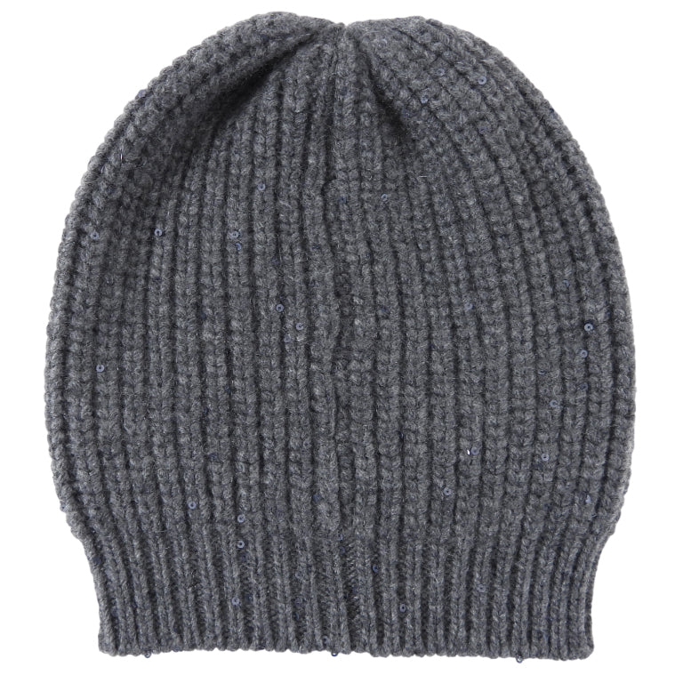 Brunello Cucinelli Grey Knit Shimmer Toque Hat for Women - Soft Cashmere Winter Beanie for Cold Weather, Outdoor Activities & Fashion Accessories