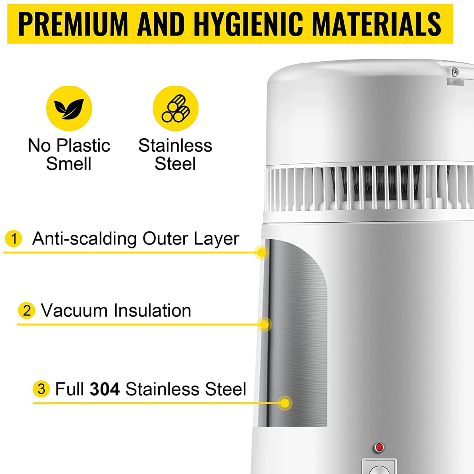 4L/1.05Gal Pure Water Distiller with Stainless Steel Inner - 750W Water Purification System for Home & Emergency Use - Includes Collection Bottle - Perfect for Drinking, Cooking, and Medical Applications