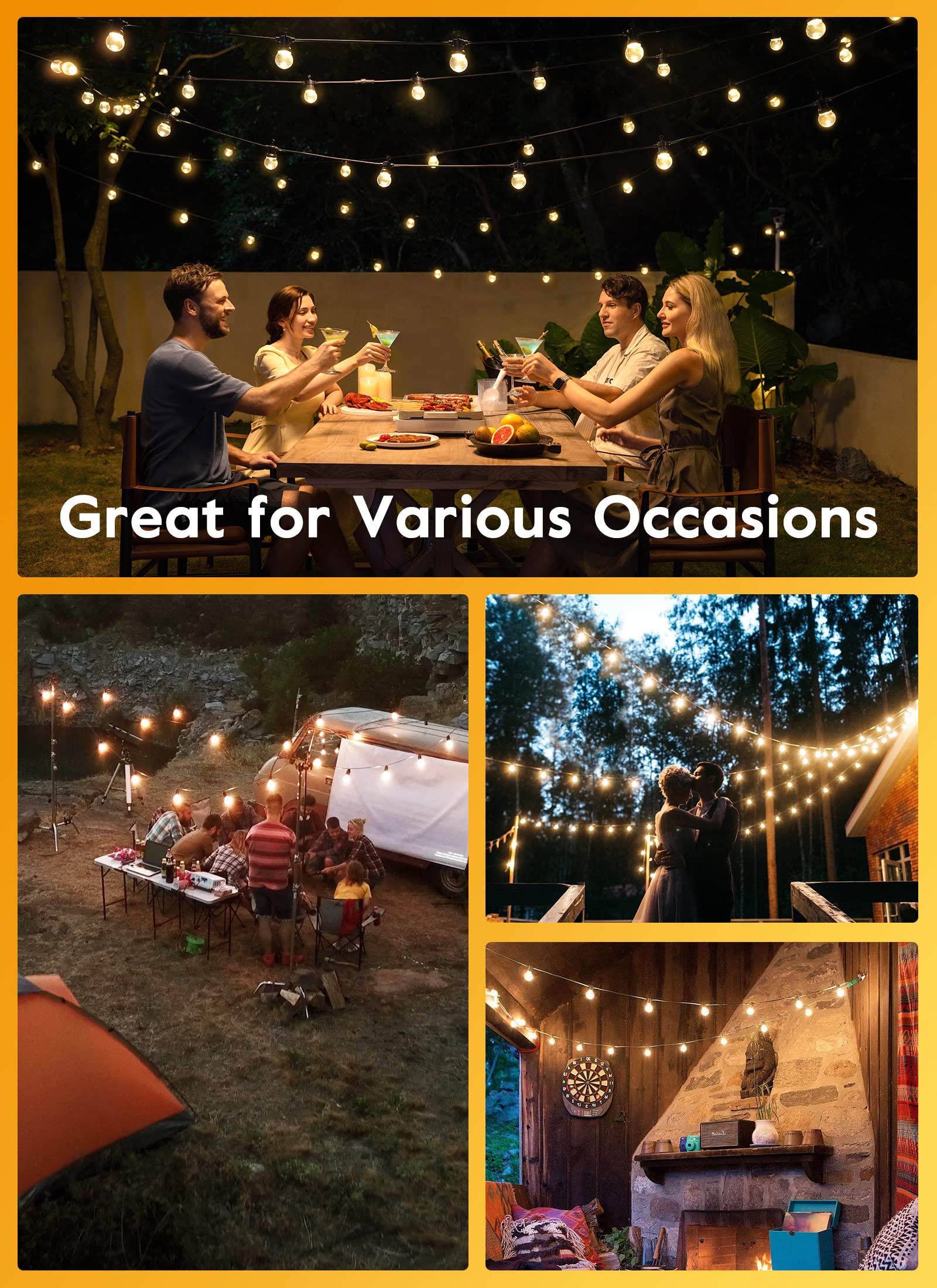 Brightown 50Ft Outdoor LED String Lights with 52 Shatterproof G40 Bulbs (2 Spare) - Waterproof Hanging Globe Lights for Patio, Backyard, Porch, Balcony & Bistro Decor - E12 Socket, 2200K Warm White - Perfect for Parties, Weddings & Outdoor Dining
