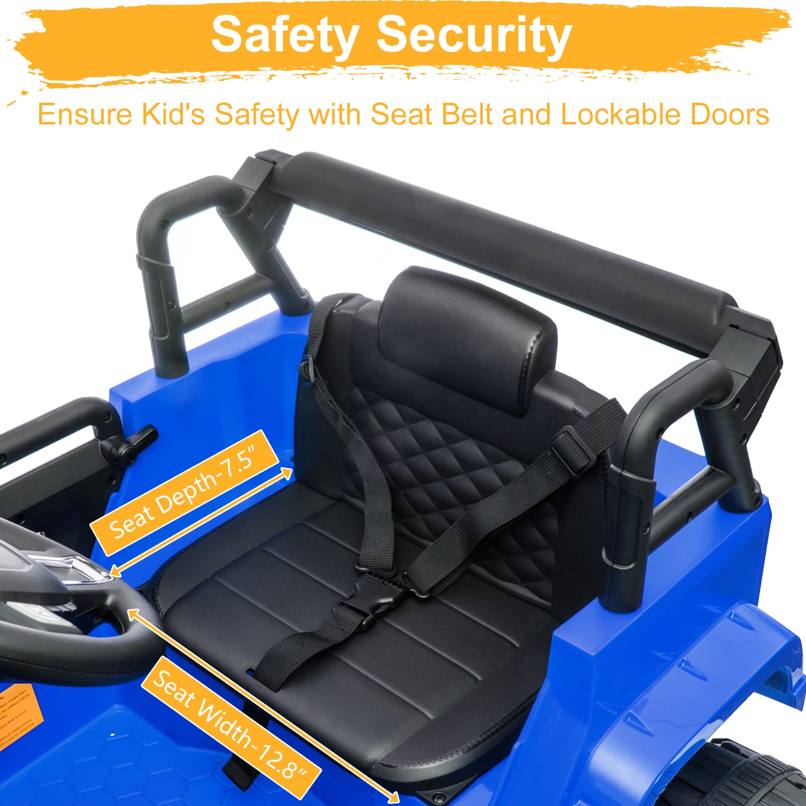 VALUE BOX 12V Kids Electric Ride-On Truck with 2.4G Remote Control - 3 Speed Motorized Vehicle for Ages 3-5, Spring Suspension, LED Lights, Horn & Music Player - Safe with Seat Belts (Blue) - Perfect for Outdoor Play, Birthday Gifts & Preschool Fun