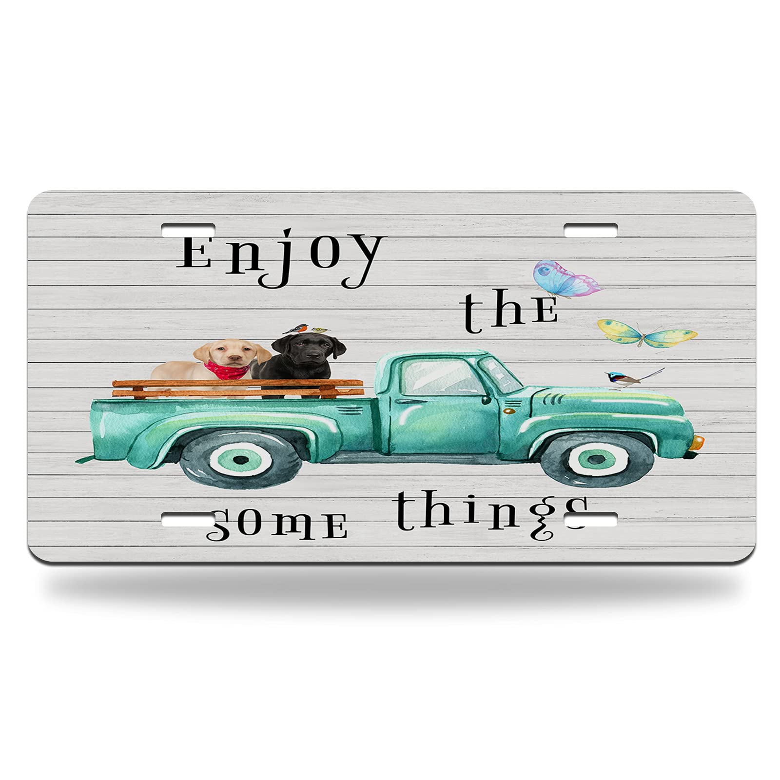 Wondertify Turquoise Vintage Truck License Plate with Labrador Puppy Dogs - 12x6 Inch Metal Car Plate Tag for Decorative Vanity - Perfect for Classic Cars, Trucks, and Home Wall Decor