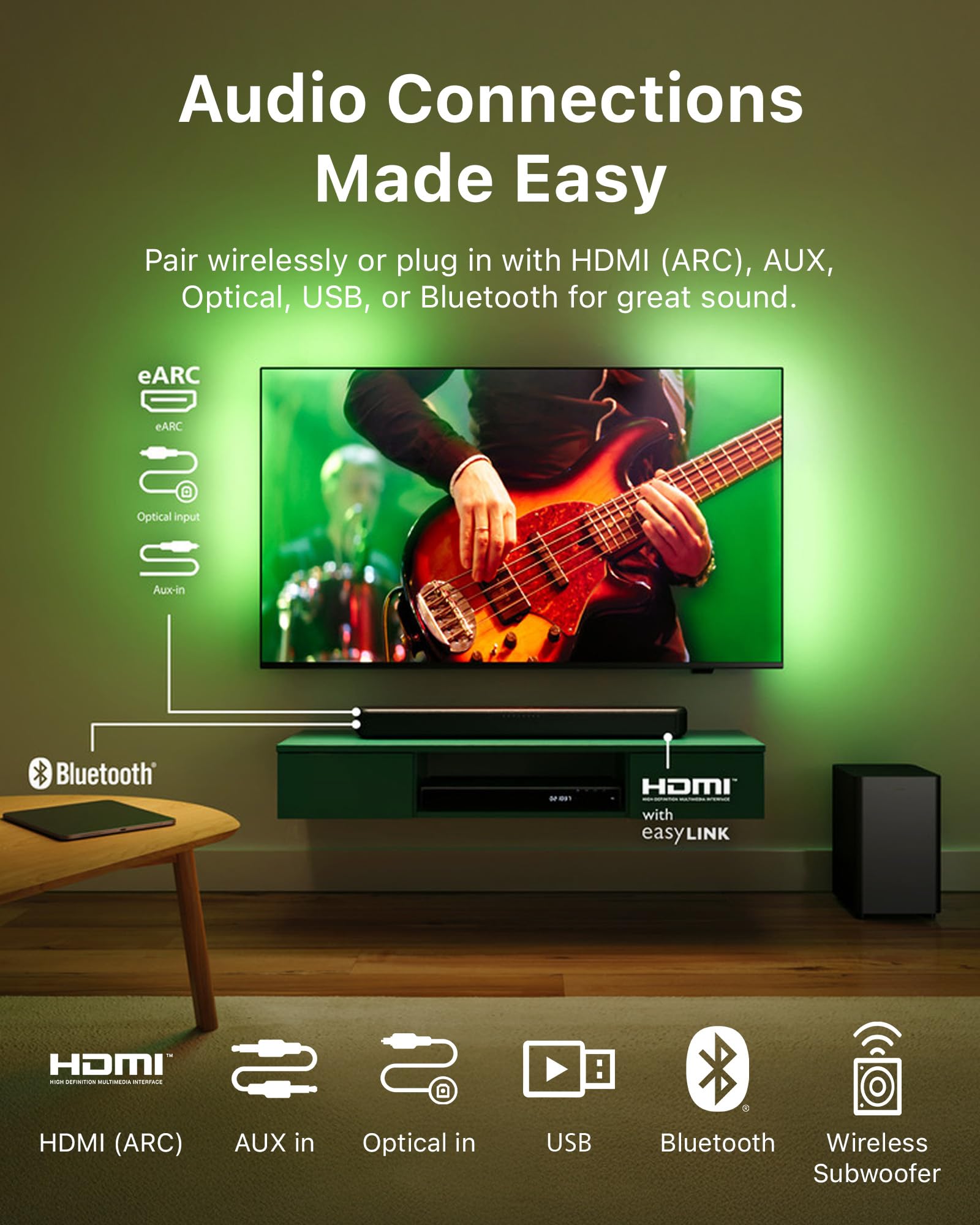 PHILIPS B5309 2.1 Channel Soundbar with Wireless Subwoofer | 240W Powerful Immersive DTS Virtual:X Audio | Bluetooth 5.4, HDMI ARC, USB | 4 EQ Modes for Movies, Music & Gaming | Dark Grey Home Theater System for Living Room & Entertainment Spaces