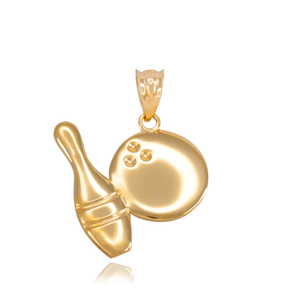 14K Yellow Gold Bowling Pin and Ball Charm Pendant - Sports Jewelry for Necklace - Perfect Gift for Bowlers & Sports Enthusiasts