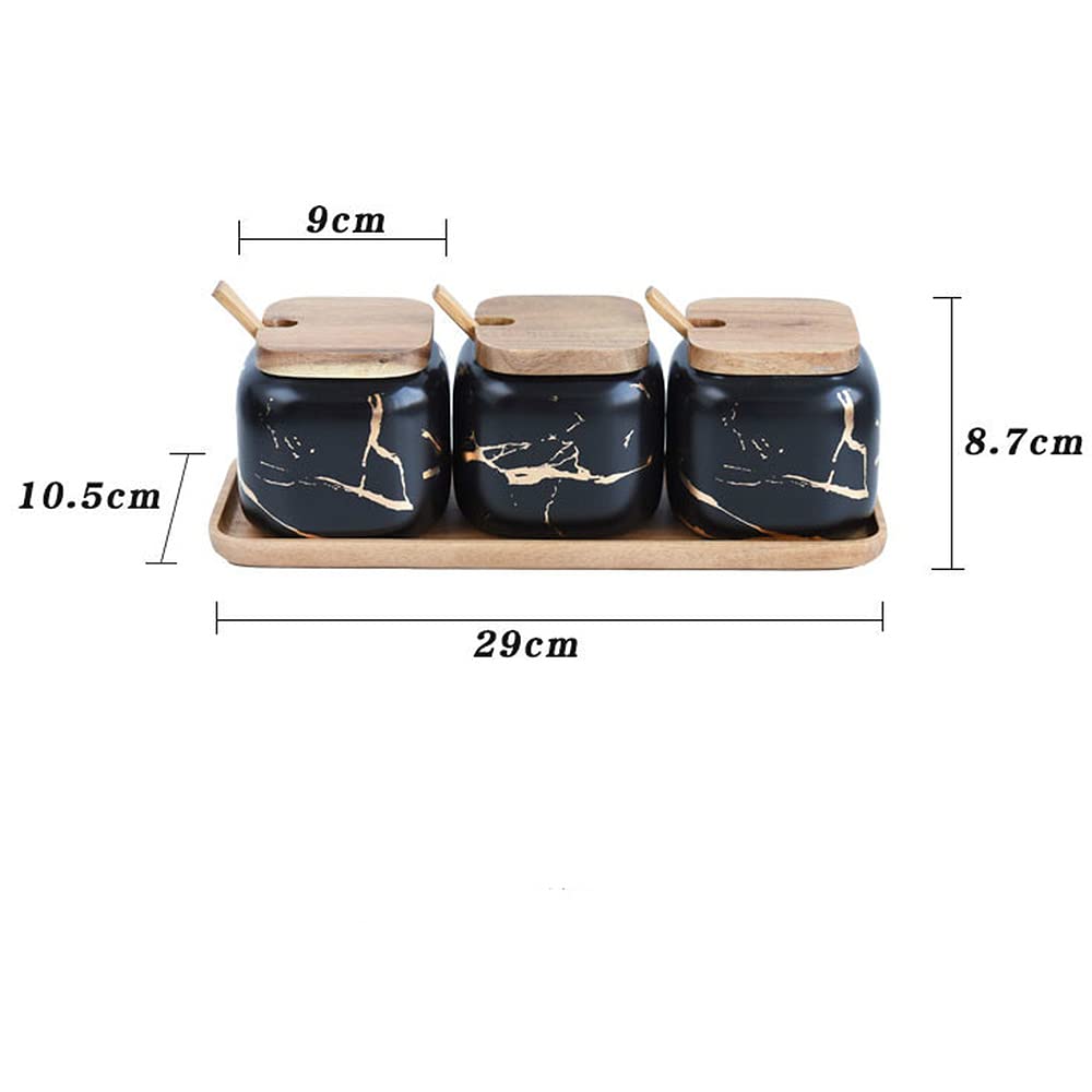 Premium Ceramic Salt and Spice Jar Set - 4-Piece Kitchen Seasoning Containers with Lids & Spoons - Elegant Storage for Salt, Pepper, Herbs - Perfect for Cooking, Baking & Dining Table Decor
