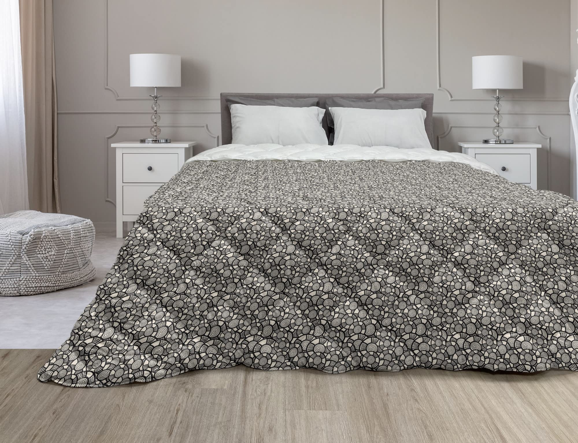 Ambesonne Summer Down Alternative Comforter King Size - Ocean Nautical Theme Microfiber Quilt for All Seasons in Champagne Charcoal Grey | Perfect for Beach House Bedroom, Guest Room & Coastal Decor