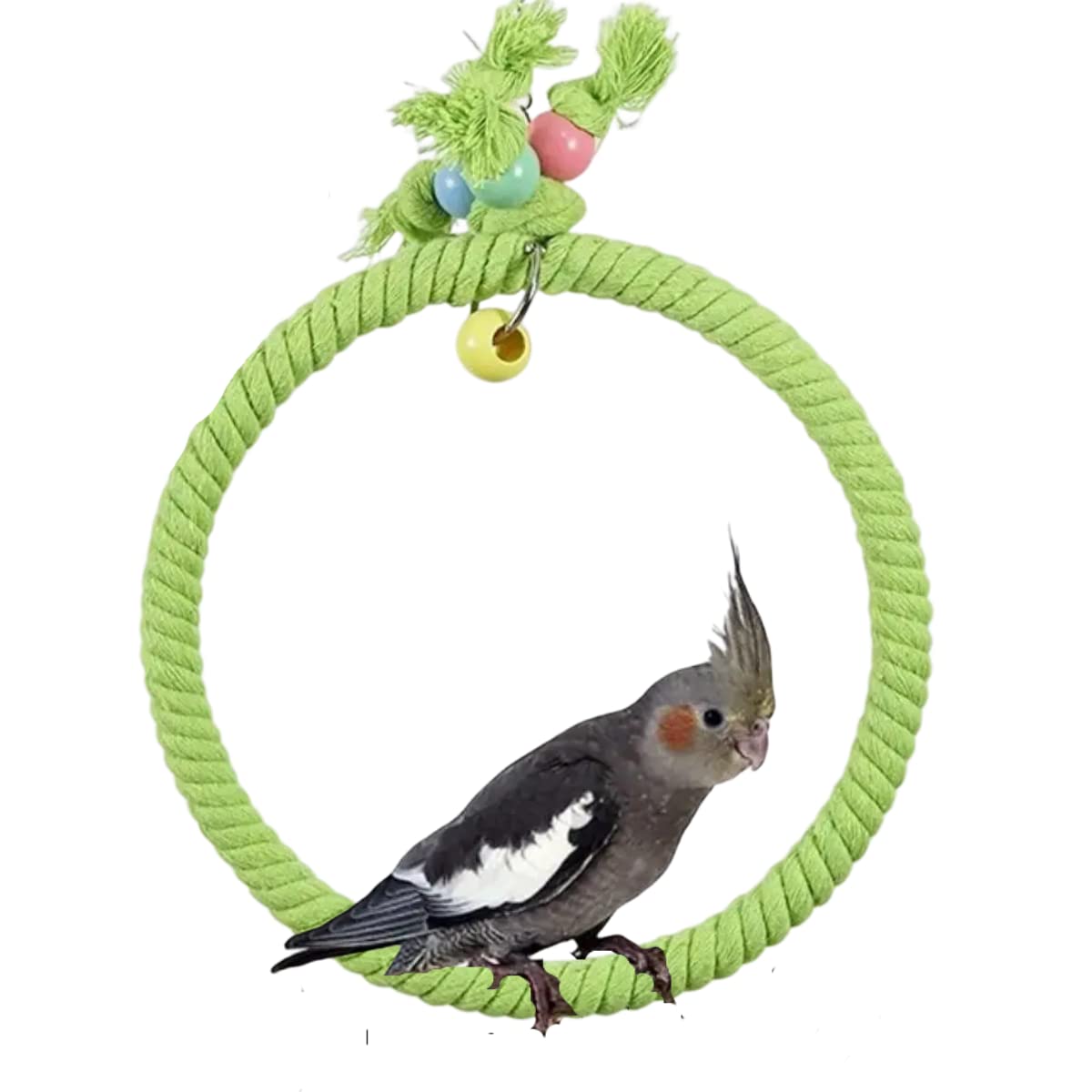 Natural Cotton Rope Bird Swing - Durable Chew-Resistant Perch Toy for Parrots, Cockatiels, Conures & Small Birds | Cage Hanging Enrichment Activity for Budgies & Parakeets | Large Green Size (2-Pack) - Perfect for Playtime & Stress Relief in Bird Cages