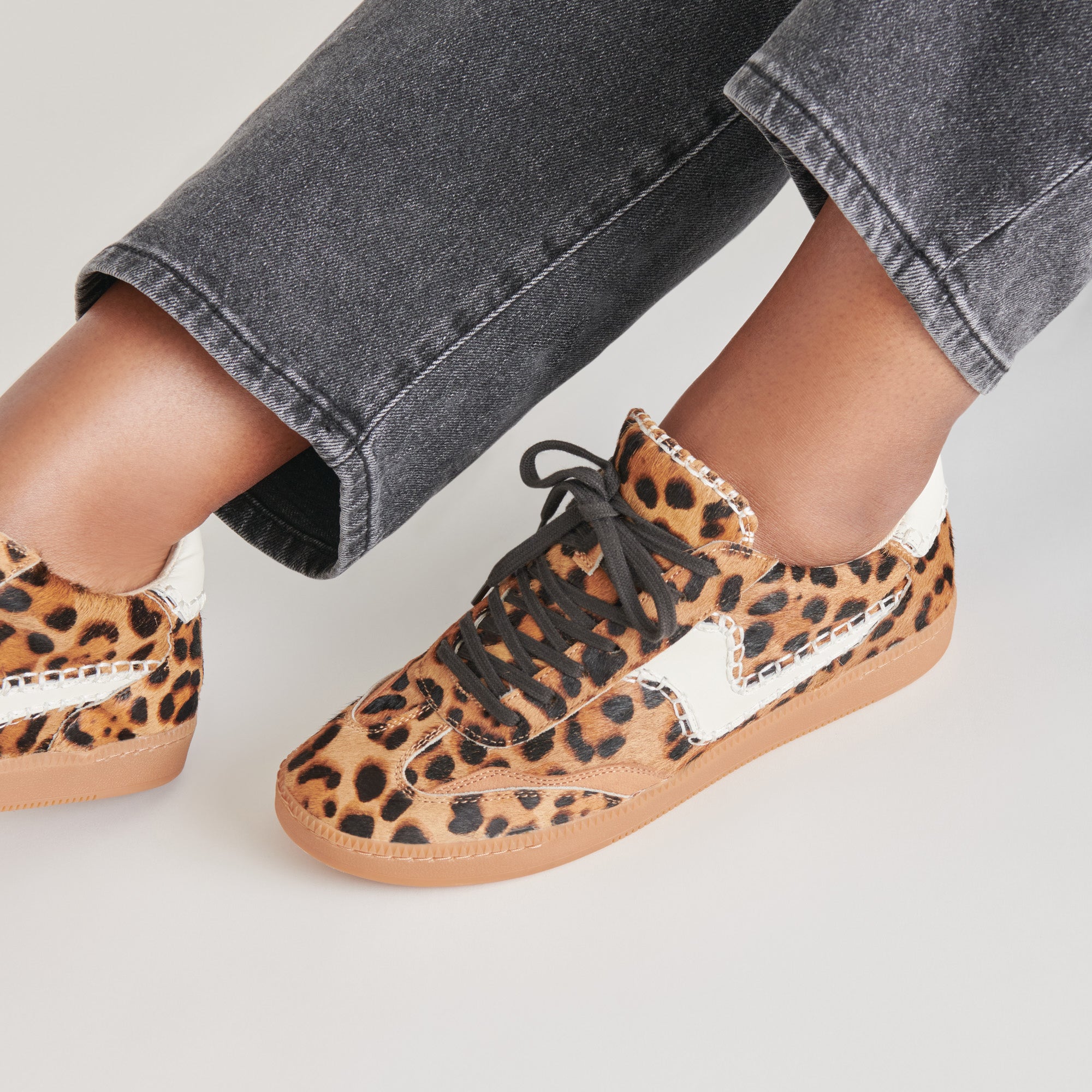 Notice Stitch Sneakers - DK Leopard Calf Hair Women's Fashion Shoes for Casual Wear & Street Style