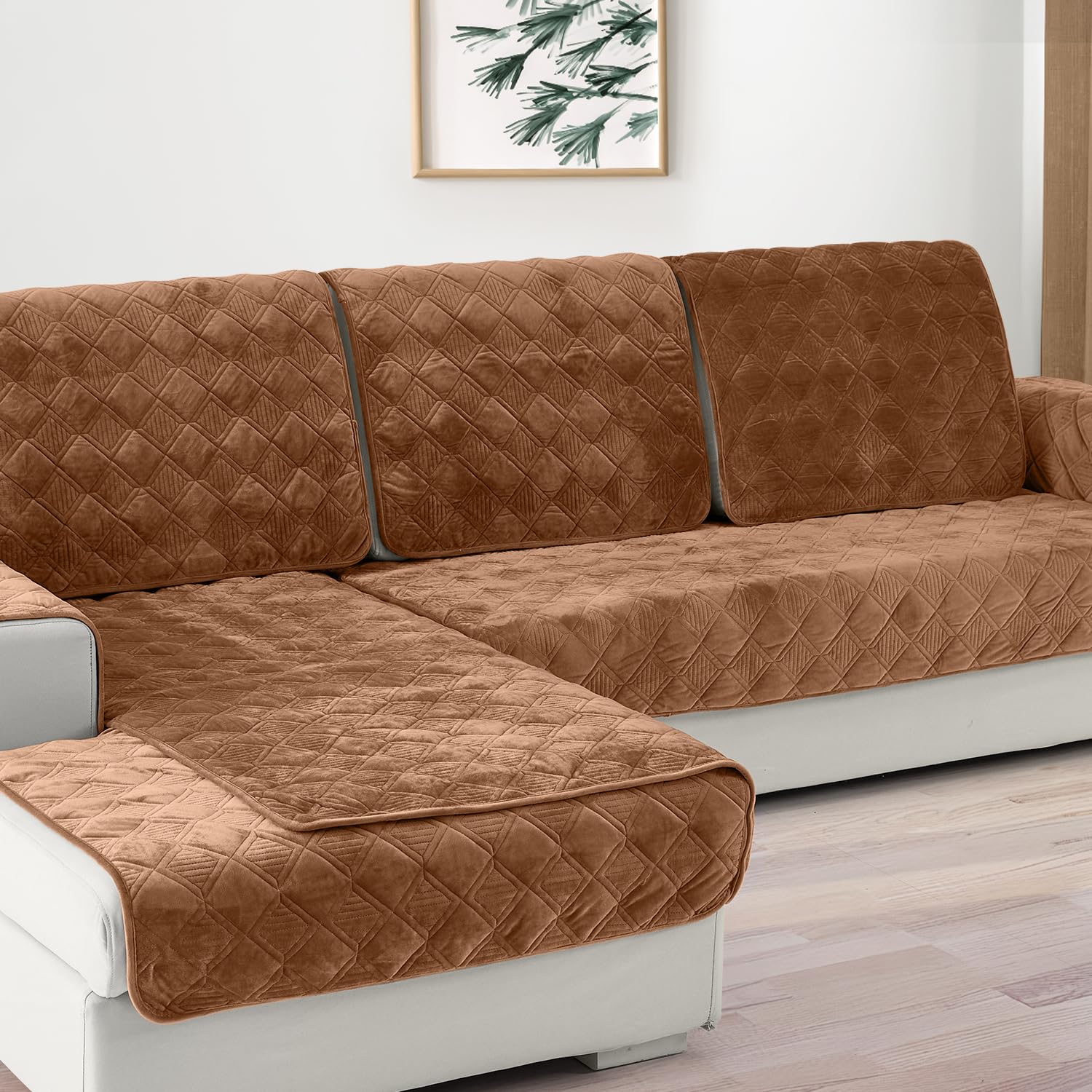 Deep Dream Sofa Cover Set - Anti-Slip Couch Cover, Armrest & Backrest Protector for Sectional, L-Shaped & Loveseat Couches (36x36 Inch, Light Coffee) - Pet-Friendly Furniture Protection for Dogs & Cats - Perfect for Living Room, Family Room & Home Theater Seating