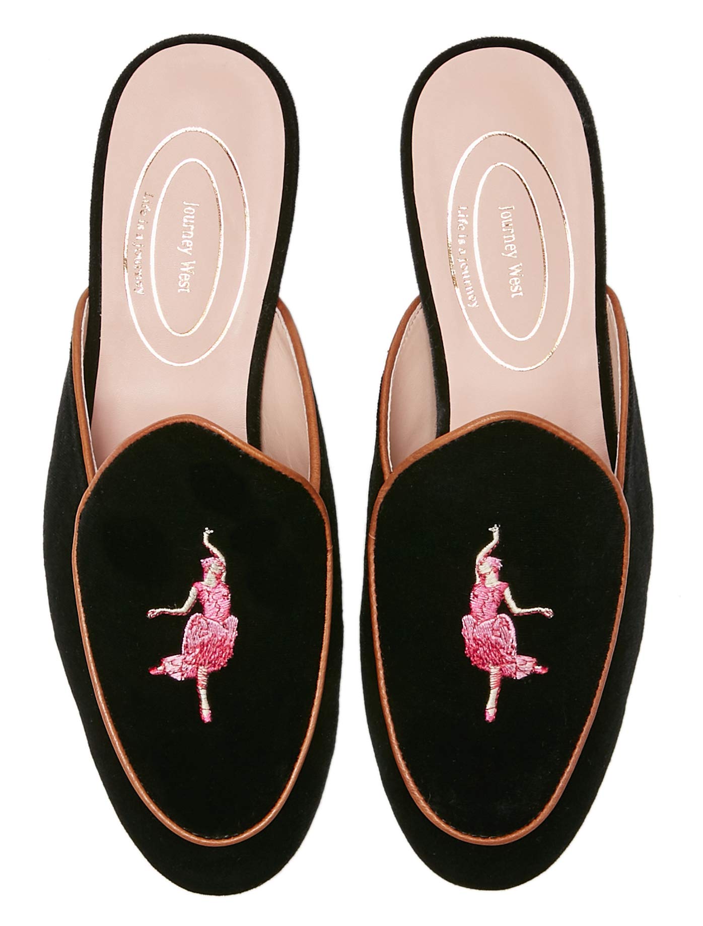 Journey West Women's Embroidered Belgian Loafers - Comfortable Slip-On Mule Flats for Casual Wear, Office & Home Slippers | Breathable & Stylish Women's Shoes