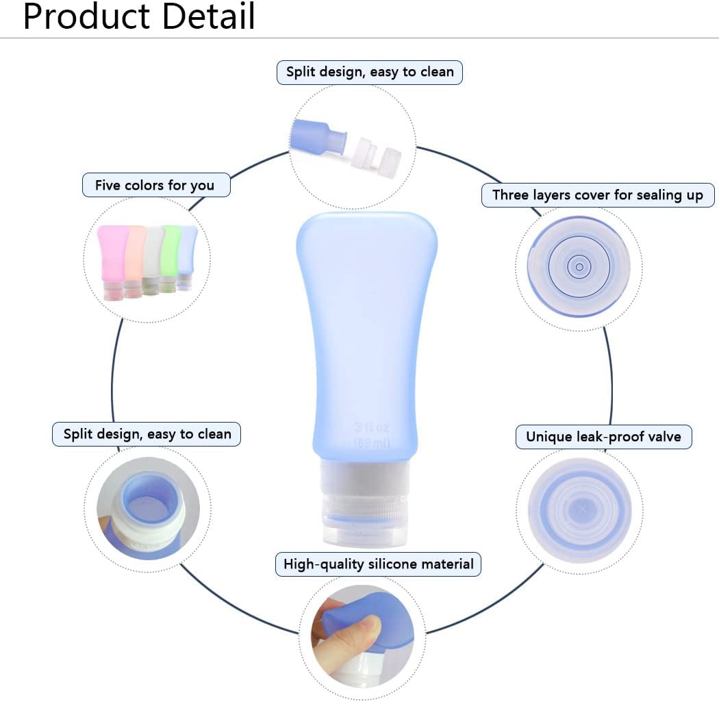 Aoutacc 5 Pack TSA Approved Travel Bottles Set - Leakproof Silicone Containers for Shampoo, Conditioner & Lotion - Perfect for Air Travel, Gym & Vacation Toiletries Organization