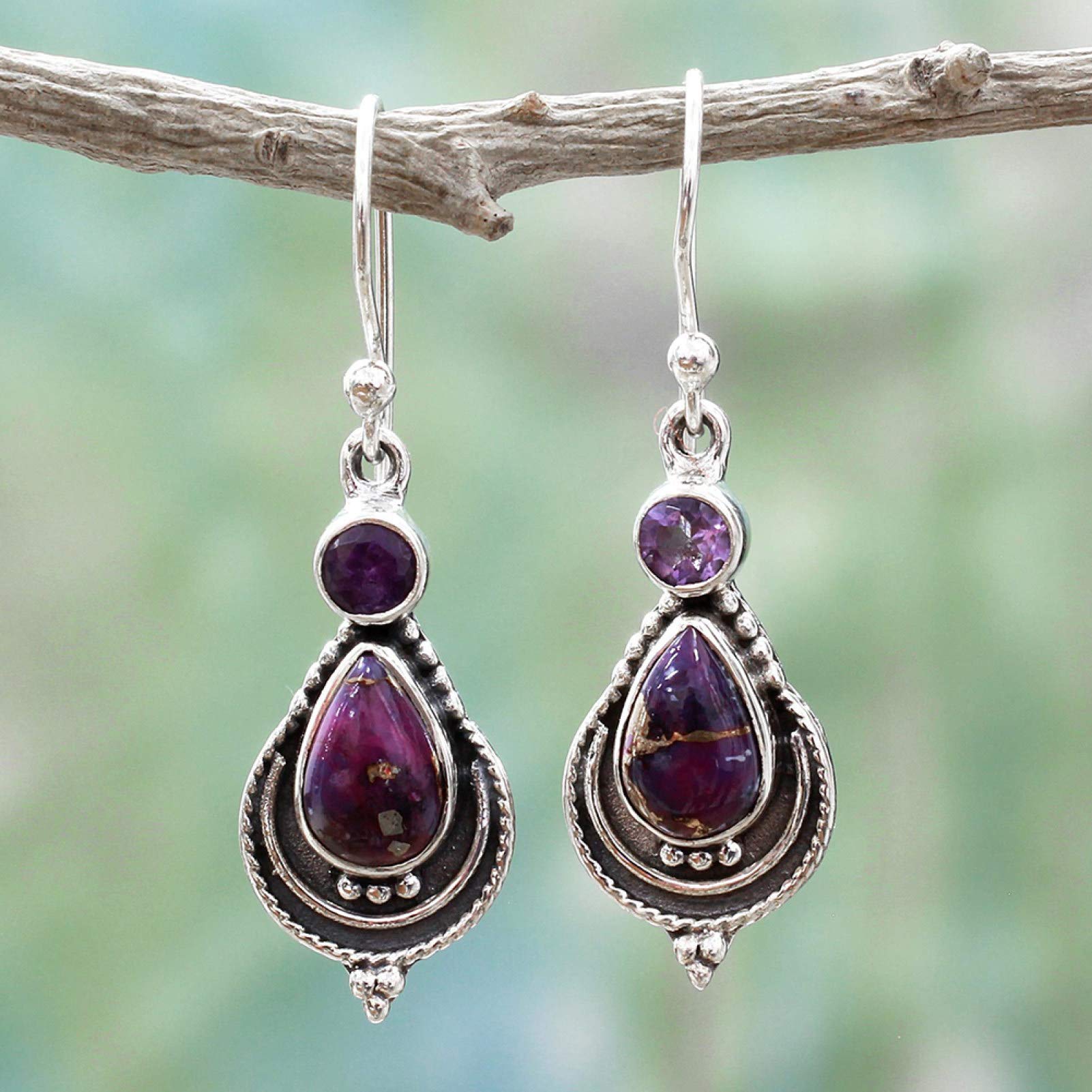 Vintage Faux Turquoise Drop Dangle Hook Earrings for Women & Girls - Purple Bohemian Party Jewelry Gift for Birthday, Wedding & Special Occasions