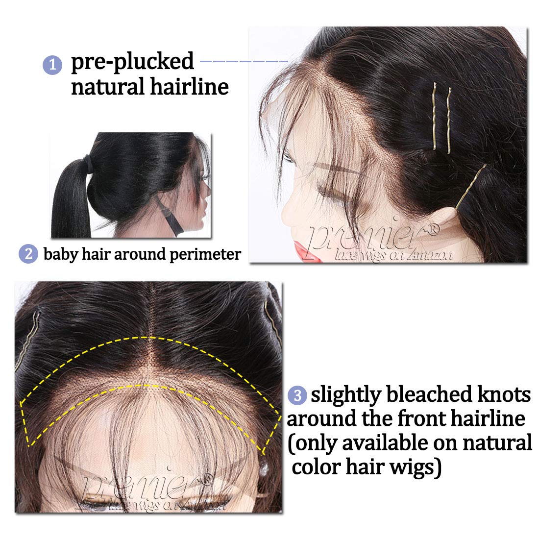 Premier 360 Lace Front Wigs Human Hair - Bouncy Body Wave Brazilian Remy Human Hair Wigs for Black Women | Pre-Plucked with Baby Hair, 150% Density, 14 Inches Natural Color | Perfect for Daily Wear, Parties, and Special Occasions