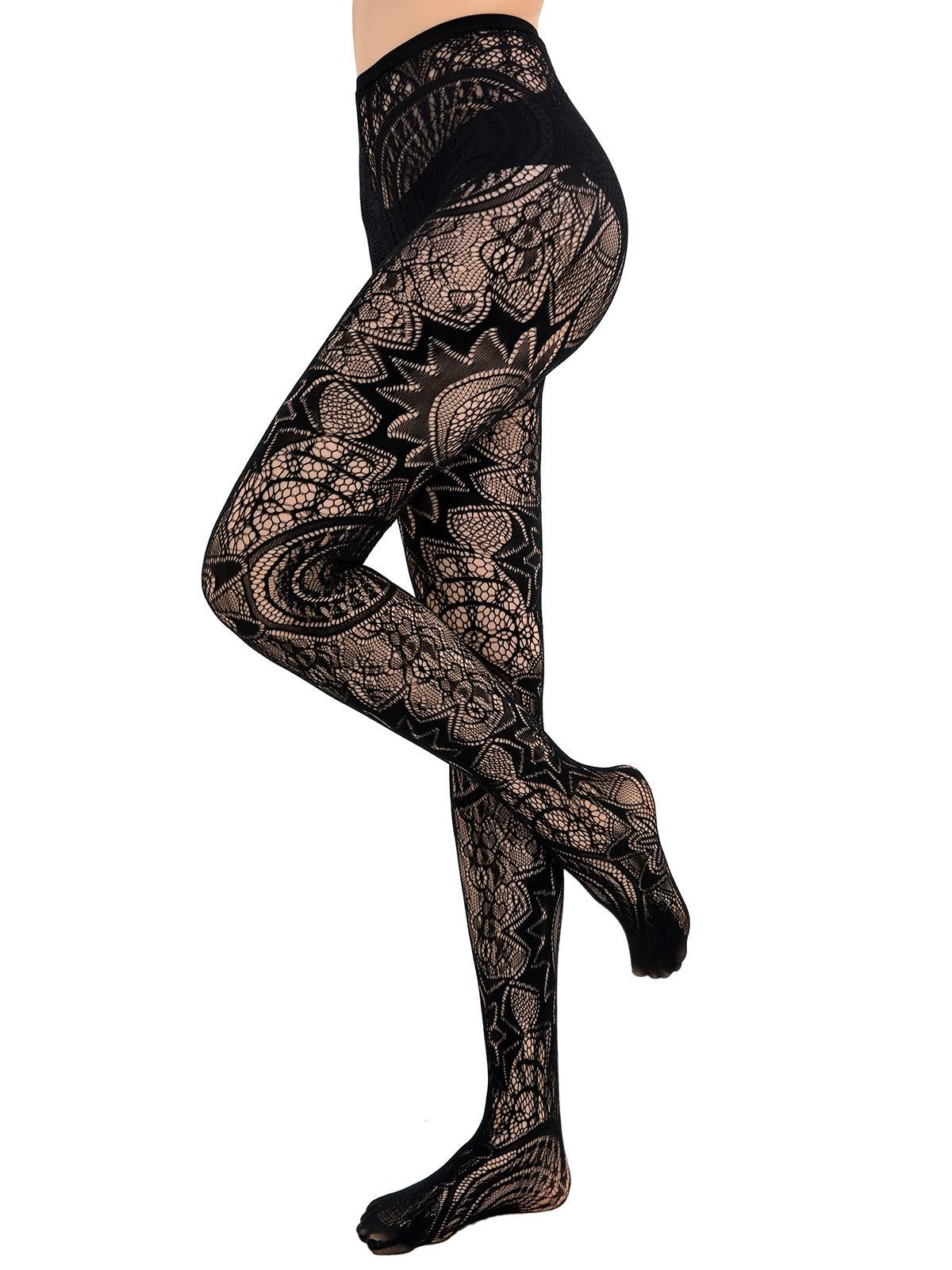 HONENNA Women's Black Patterned Fishnet Tights - 1 to 6 Pairs Pack | Stylish Pantyhose & Stockings for Party, Cosplay, Halloween & Everyday Wear