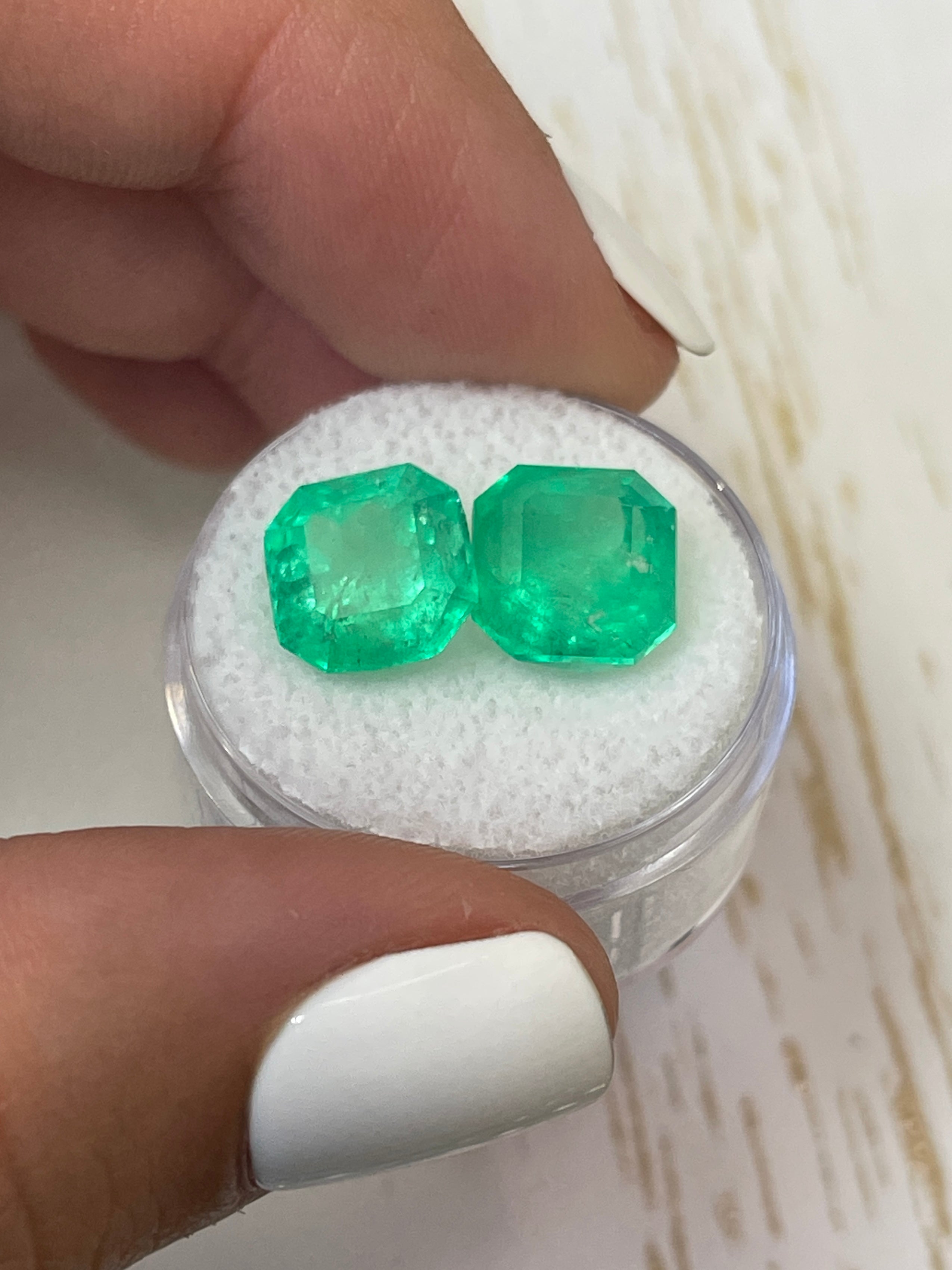 10.02tcw Matching Loose Colombian Emeralds - Asscher Cut 10x10mm Large Natural Gemstones for Jewelry Making, Engagement Rings & Luxury Gifts