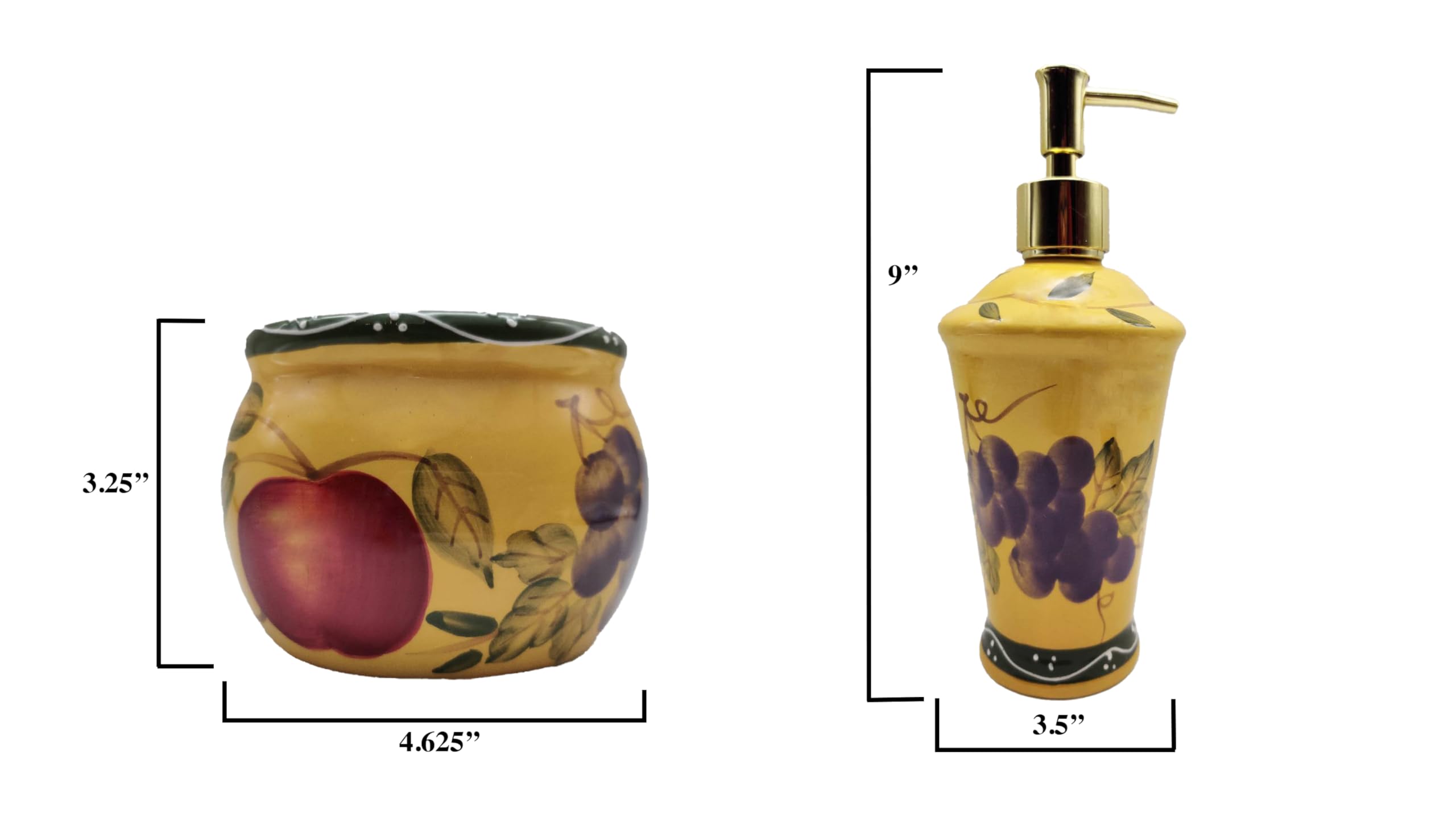 Tuscany Mixed Fruit Hand Painted Ceramic Soap Dispenser & Scouring Pad Holder - Bathroom & Kitchen Countertop Organizer for Sponges, Brillo Pads & Liquid Storage | Perfect for Farmhouse, Rustic Decor & Small Space Organization
