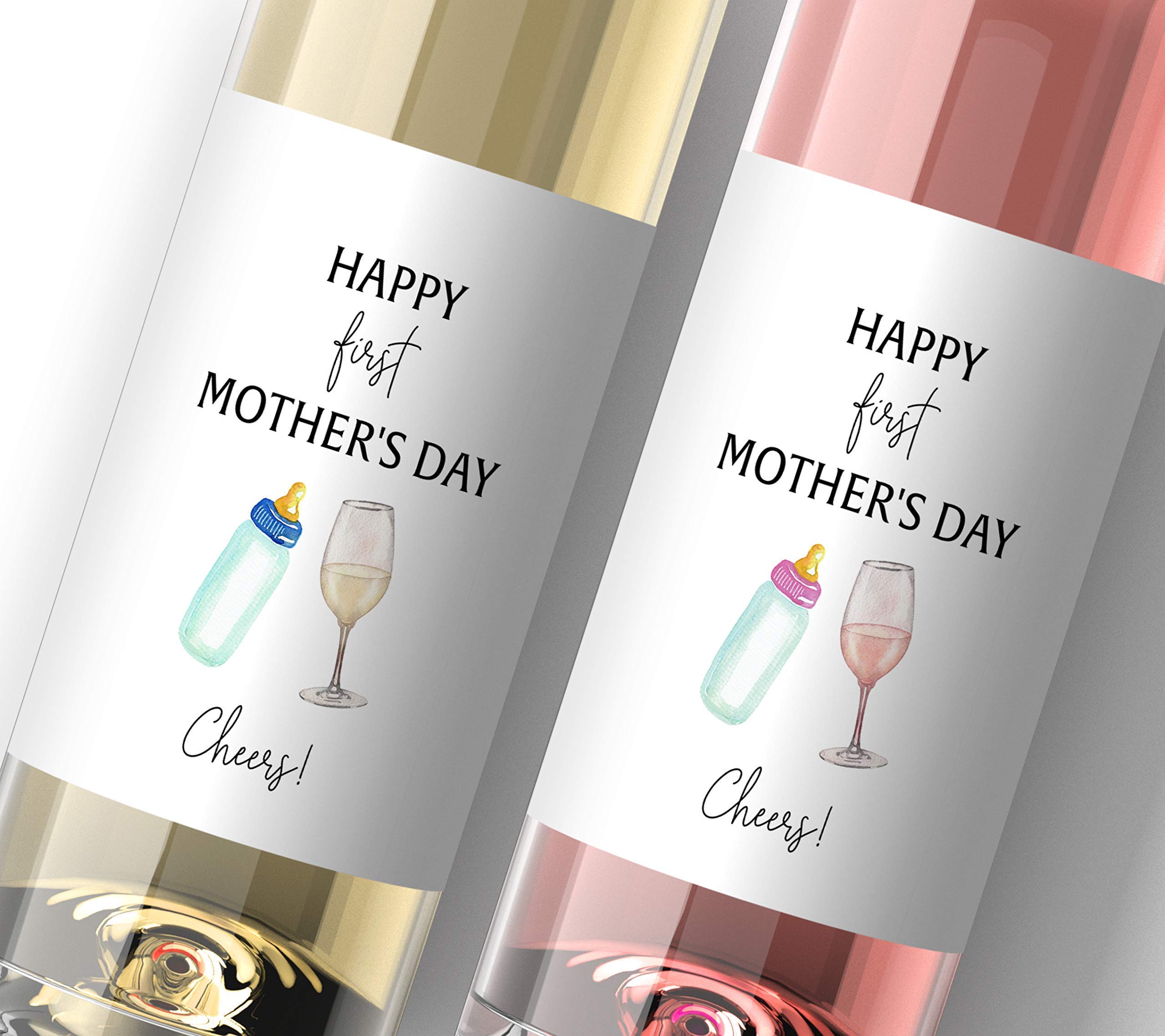 Personalized First Mother's Day Wine Bottle Labels - Funny & Cute Custom Wine Glass & Baby Bottle Stickers - Unique Waterproof Gift for Mom from Baby or Dad - Perfect for Celebrations, Baby Showers & Special Moments (A201-MD1)