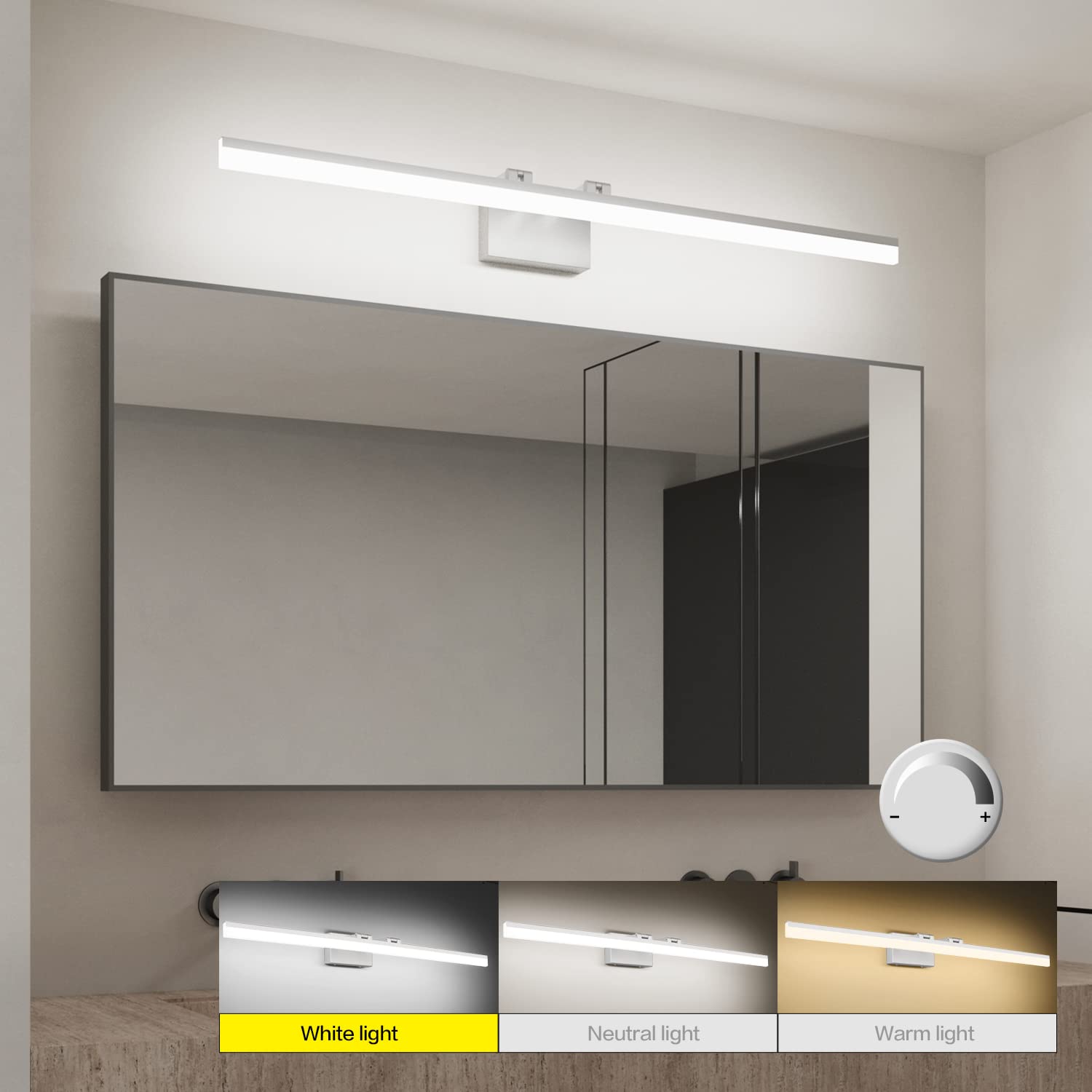 SOLFART 47-inch Modern LED Bathroom Vanity Light - 3 Color Temperature (3000K/4500K/6000K) Dimmable Silver Lighting Fixture for Mirror - Perfect for Bathroom, Makeup Area & Dressing Room