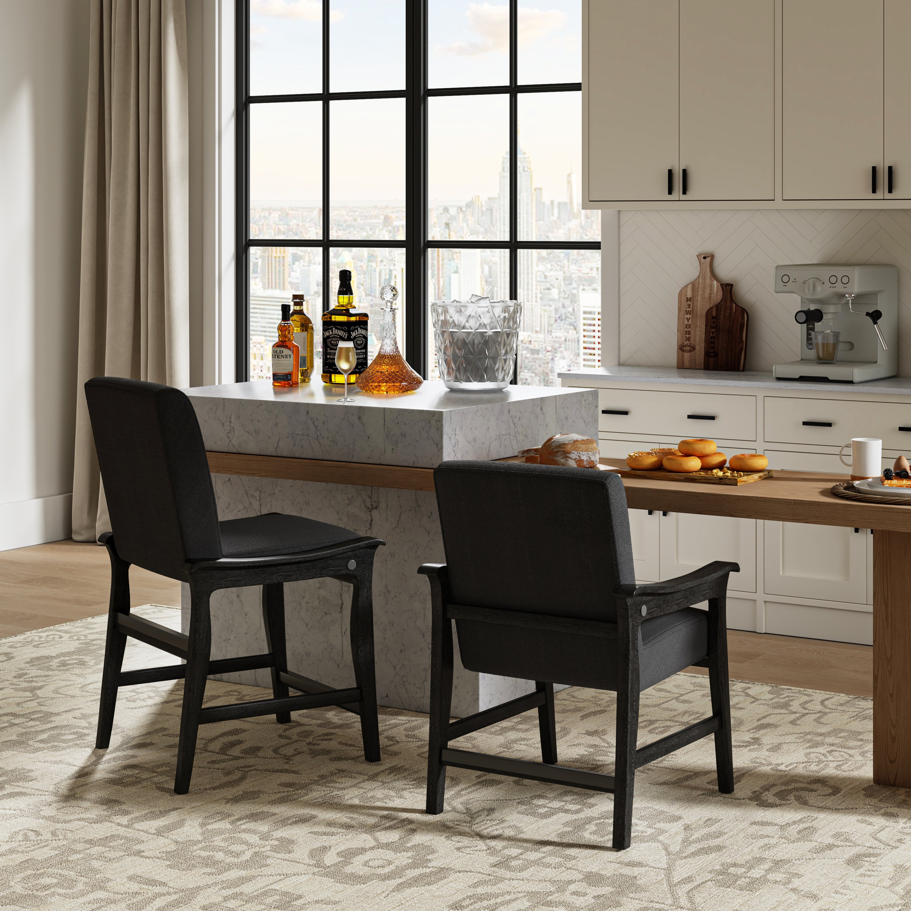 Modern Upholstered Counter Stool with Quick Shift to Dining Chair - Versatile Kitchen Island, Bar & Dining Room Seating for Home & Restaurant Use