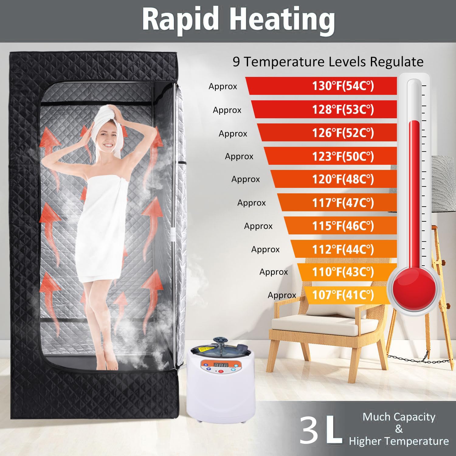 Portable Home Sauna Tent with 3L 1100W Steam Generator & Remote Control - Personal Relaxation & Detox Therapy for Spa, Yoga Recovery & Home Wellness (Black)