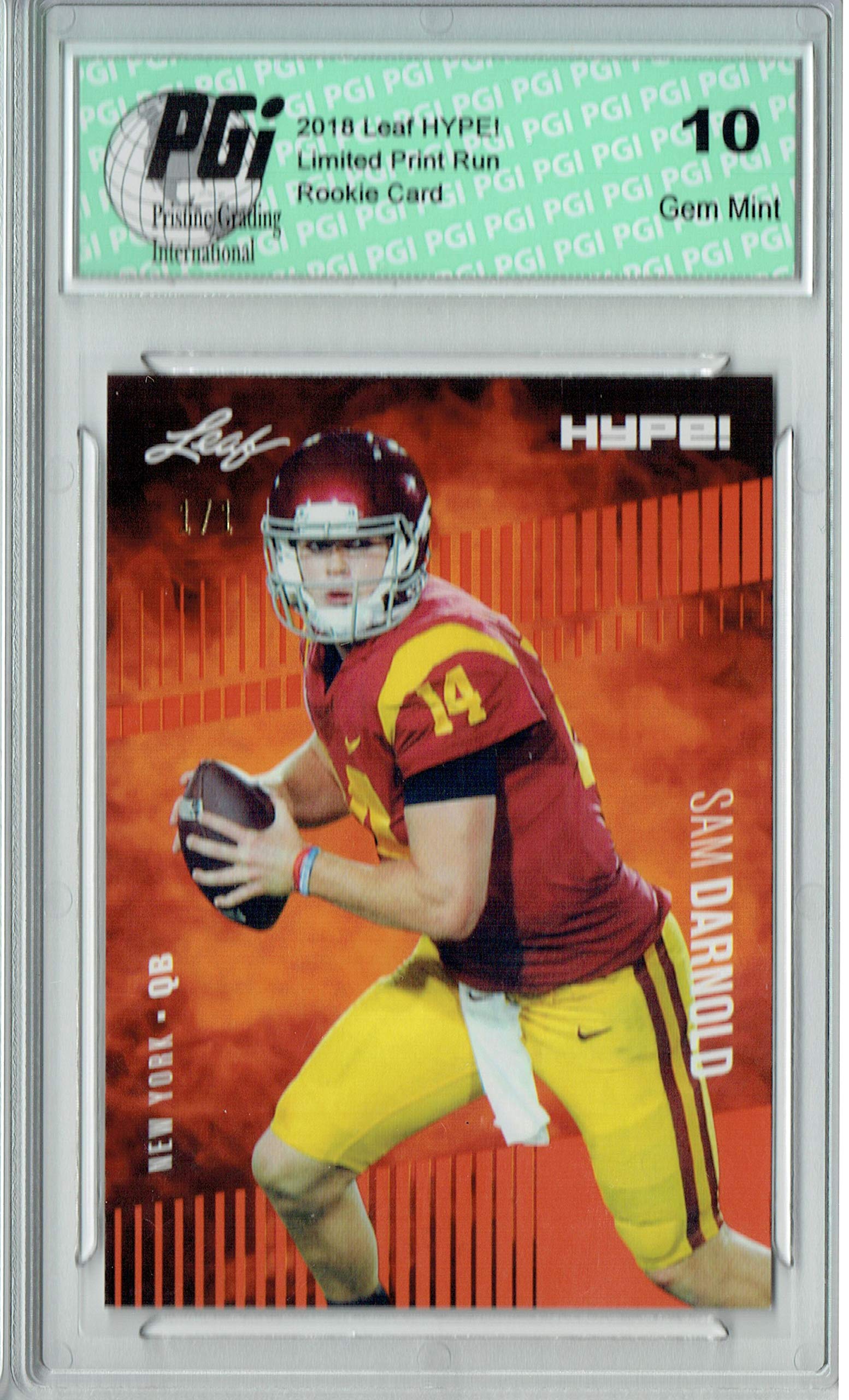 Sam Darnold 2018 Leaf HYPE! #4 Masterpiece True 1 of 1 Rookie Card PGI 10 - Rare Collectible Football Trading Card for Sports Memorabilia Enthusiasts & Investment Collectors